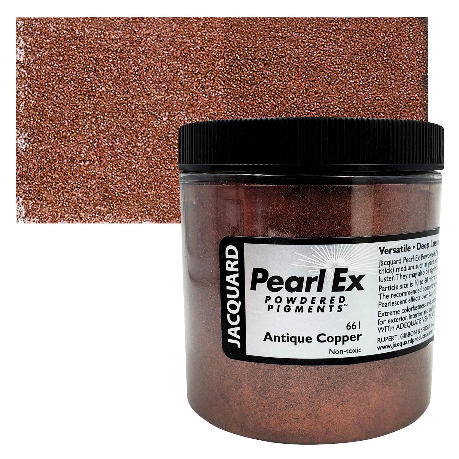 Jacquard Pearl-Ex Pigment - 4 oz, Antique Copper, Jar and swatch