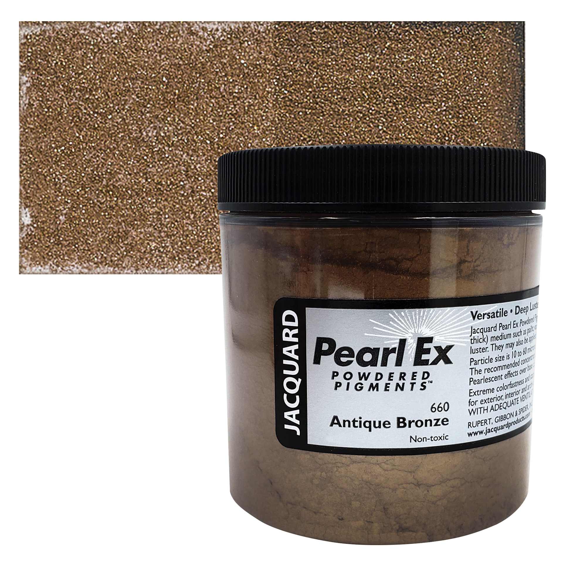 Jacquard Pearl-Ex Pigment - 4 oz, Antique Bronze, Jar and swatch