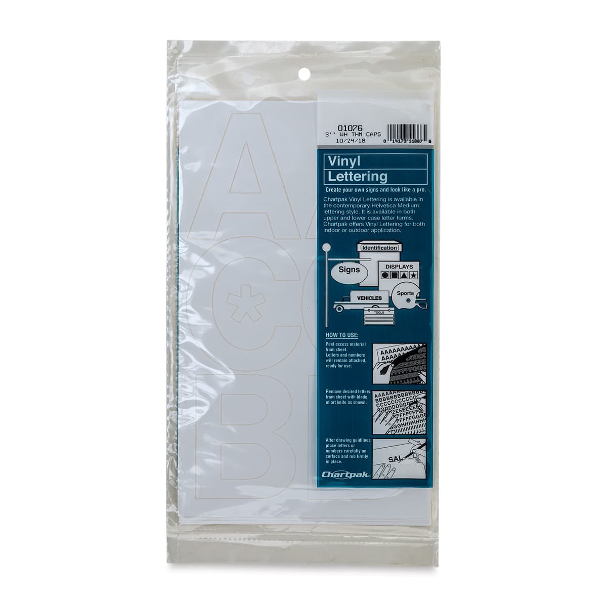 Chartpak Vinyl Letters - 3" Capital Letters, White - front