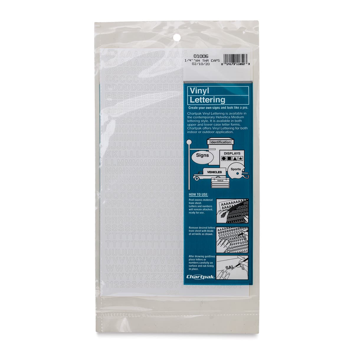 Chartpak Vinyl Letters - 1/4" Capital Letters, White - front of packaging