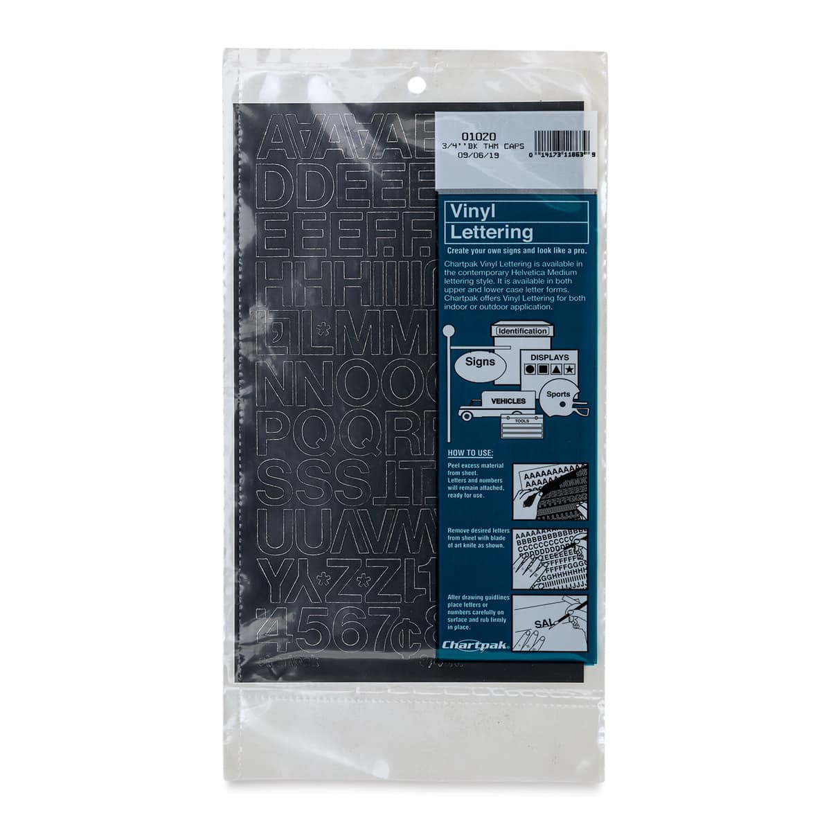 Chartpak Vinyl Letters – 3/4" Capital Letters, Black - front of packaging
