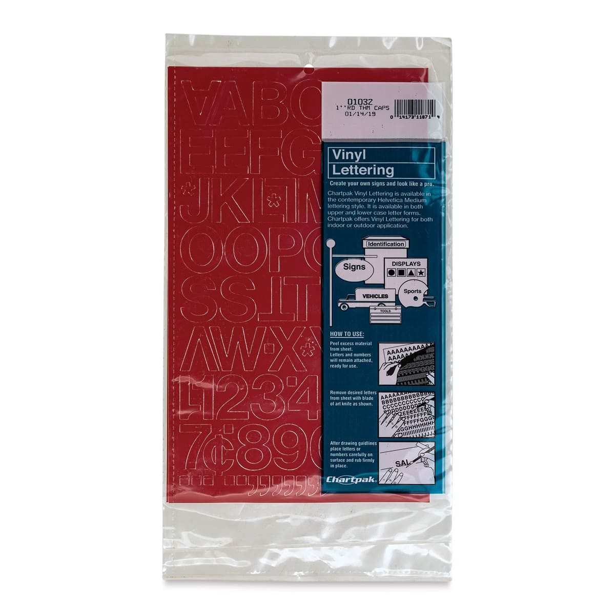 Chartpak Vinyl Letters – 1" Capital Letters, Red - front of packaging