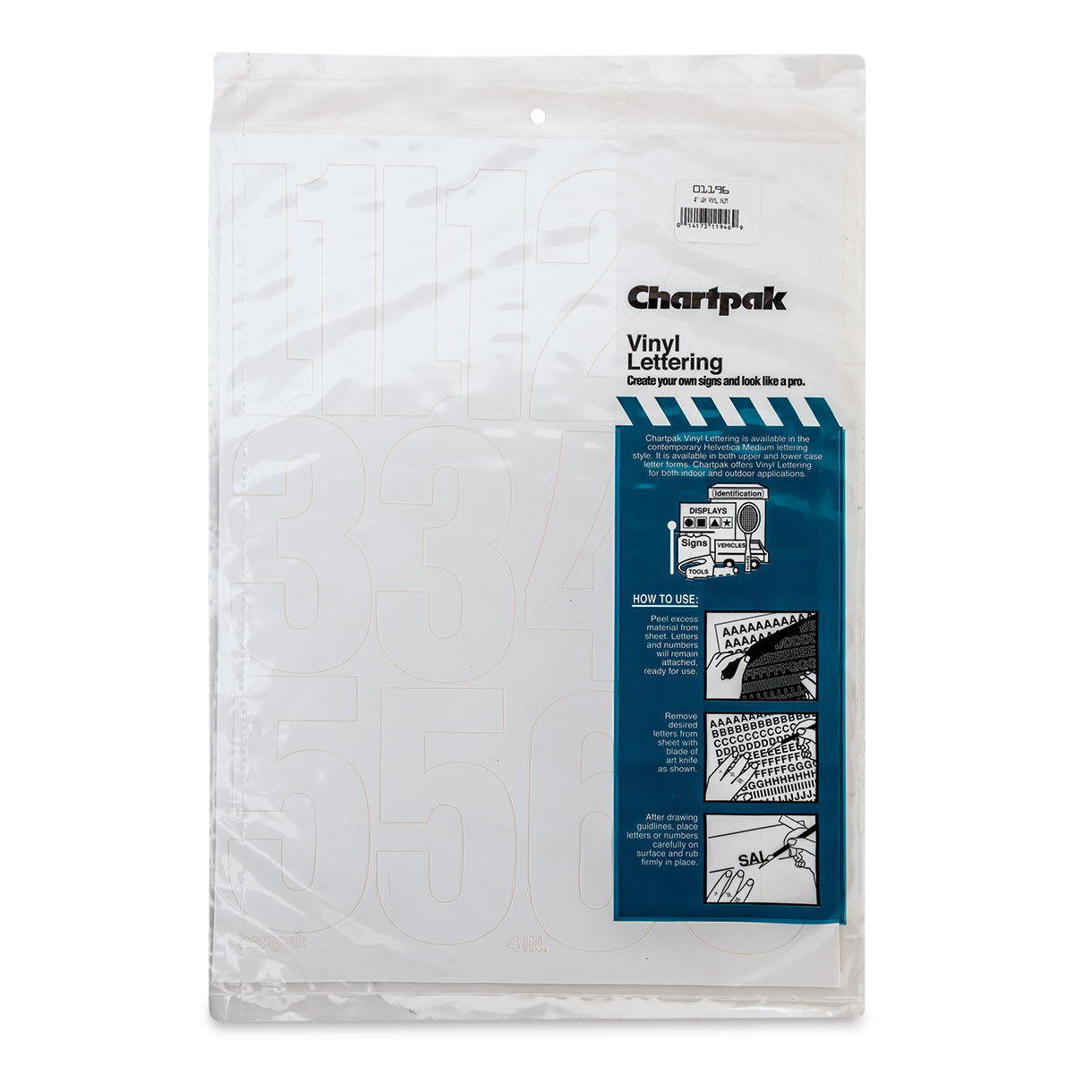 Chartpak Vinyl Numbers - 4" Numbers, White - front of packaging