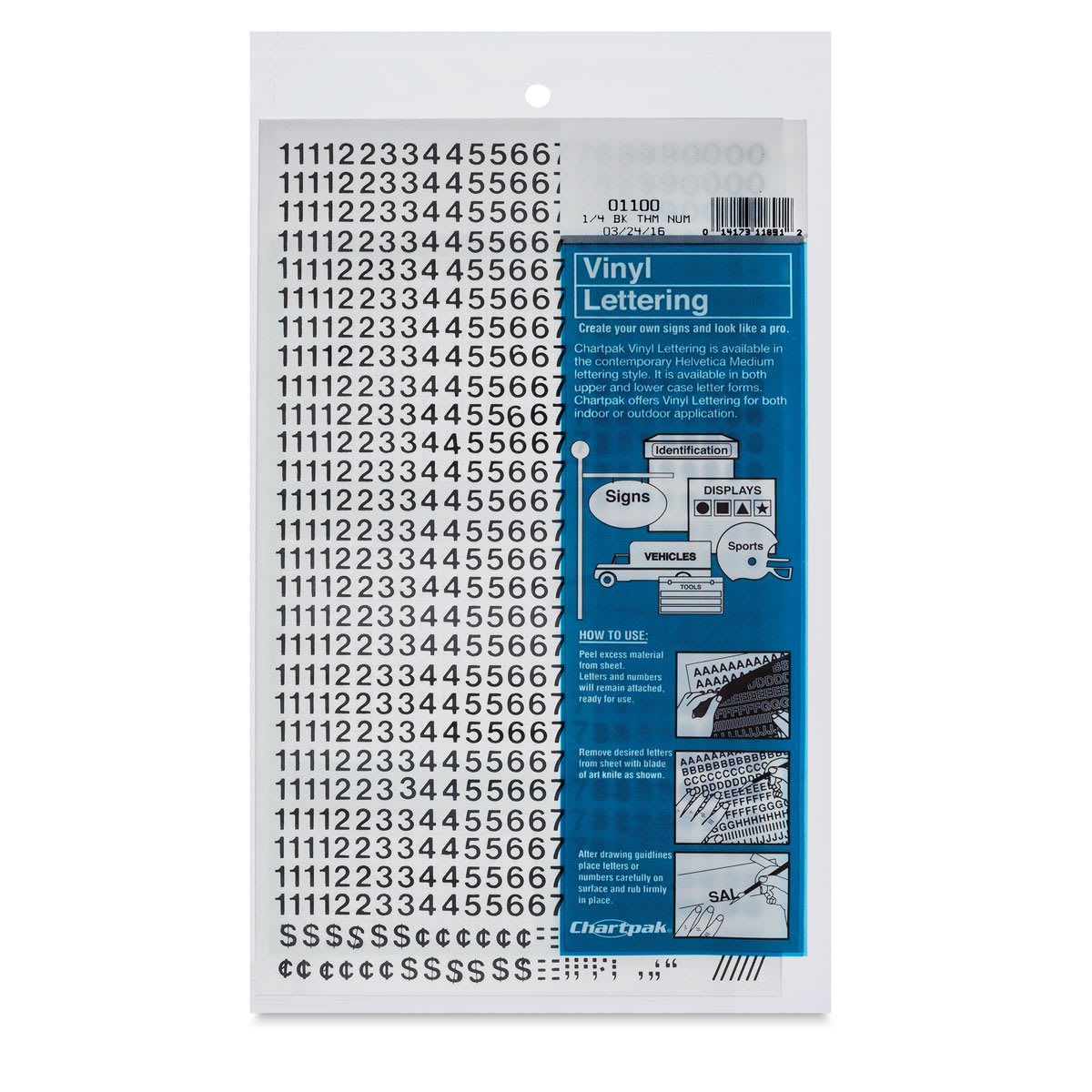 Chartpak Vinyl Numbers - Front of package of small Black Numbers
