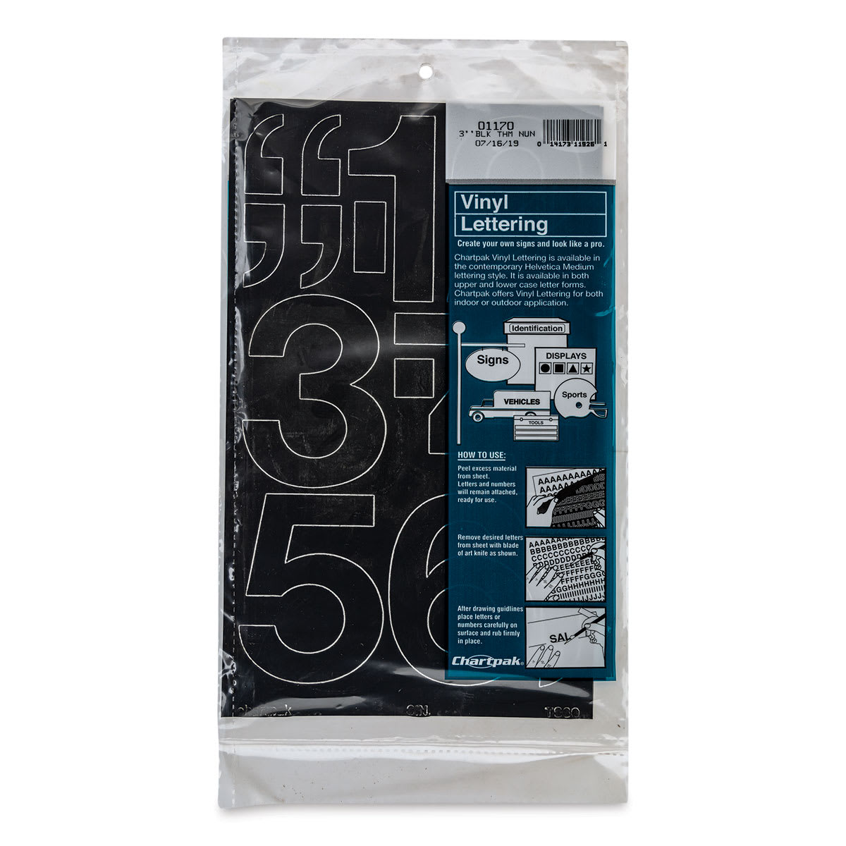Chartpak Vinyl Numbers - 3" Numbers, Black - front of packaging
