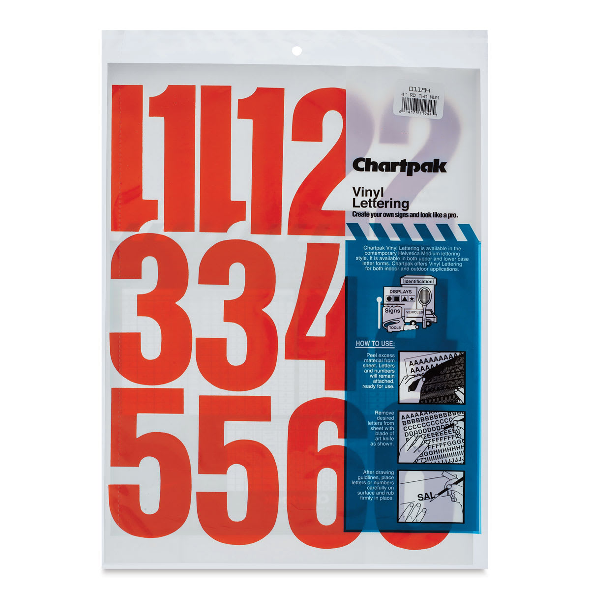 Chartpak Vinyl Numbers - Front of package of large Red Numbers
