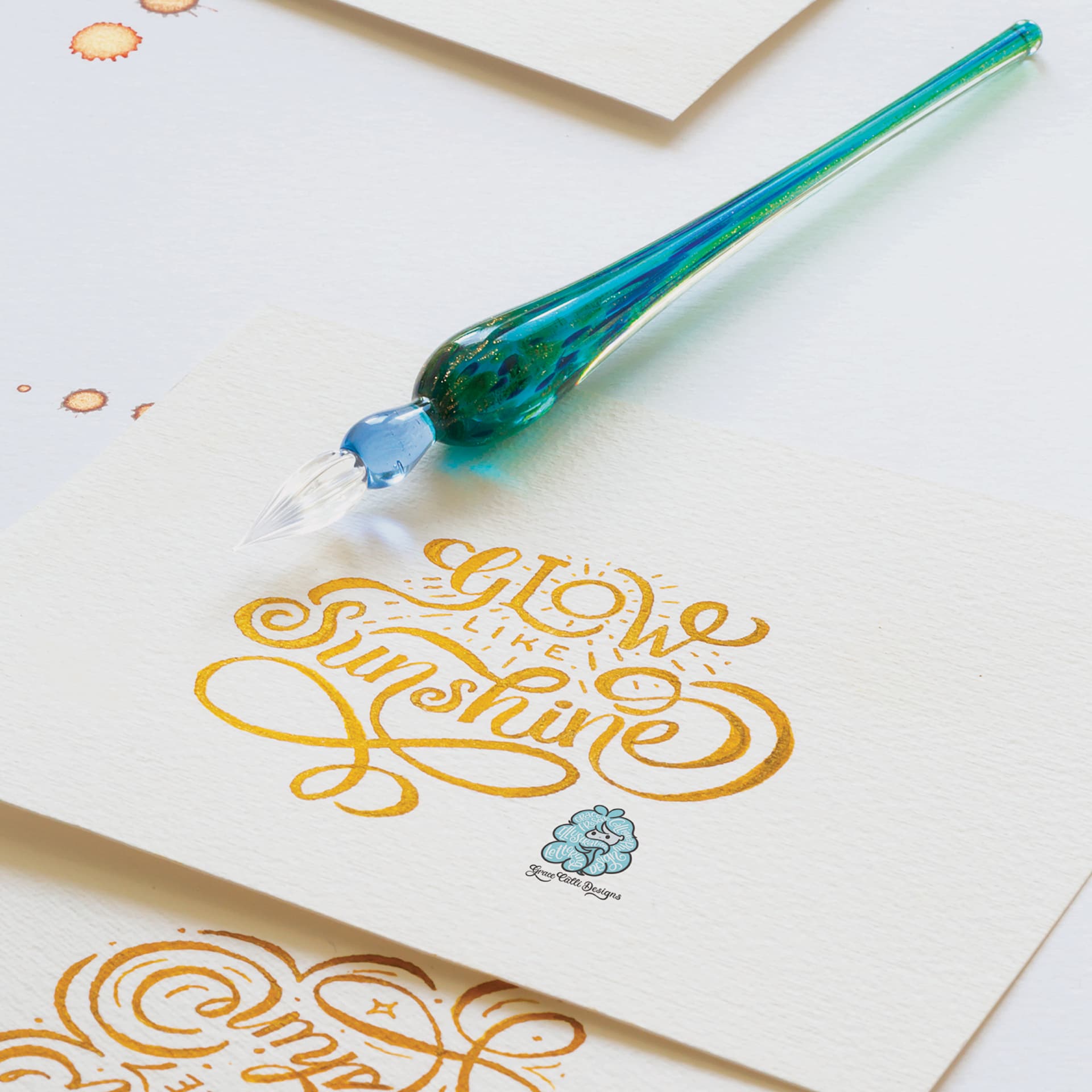 Manuscript Glass Dip Pen with gold calligraphy 