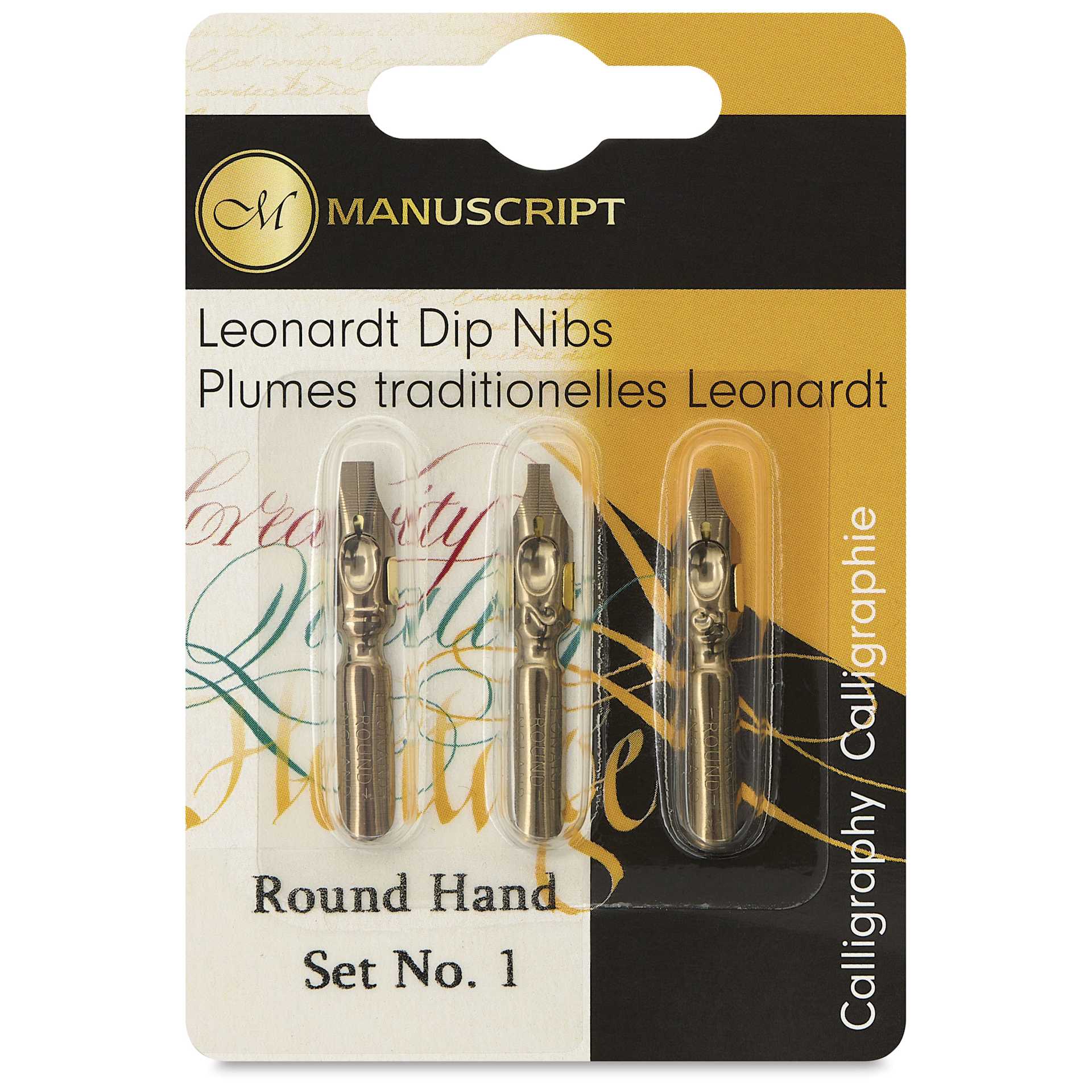 Manuscript Leonardt Dip Pen Nibs - Round Hand No. 1, Set of 3, front of packaging