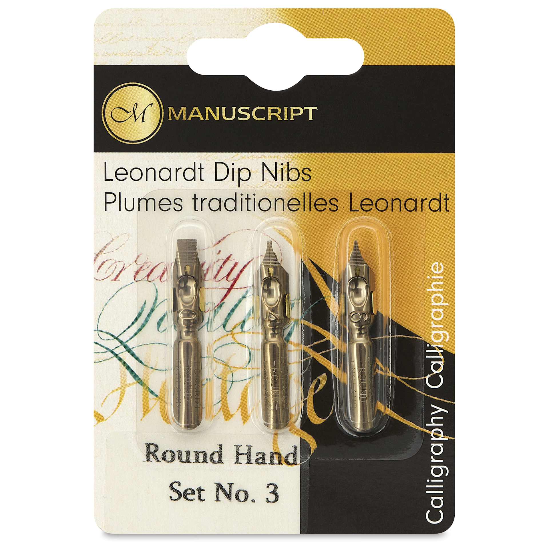 Manuscript Leonardt Dip Pen Nibs - Round Hand No. 3, Set of 3, front of packaging