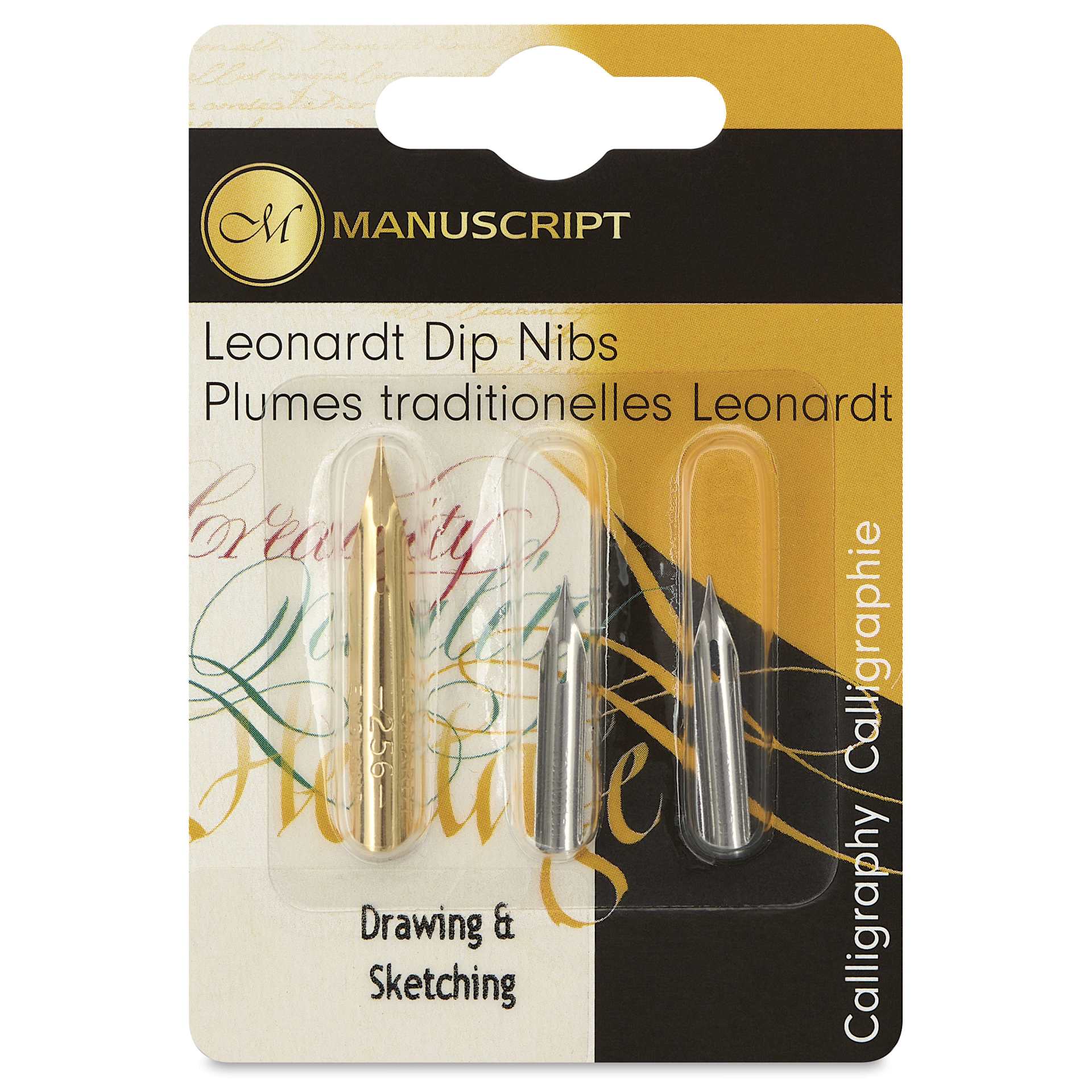 Manuscript Leonardt Dip Pen Nibs - Drawing & Sketching, Set of 3, front of packaging