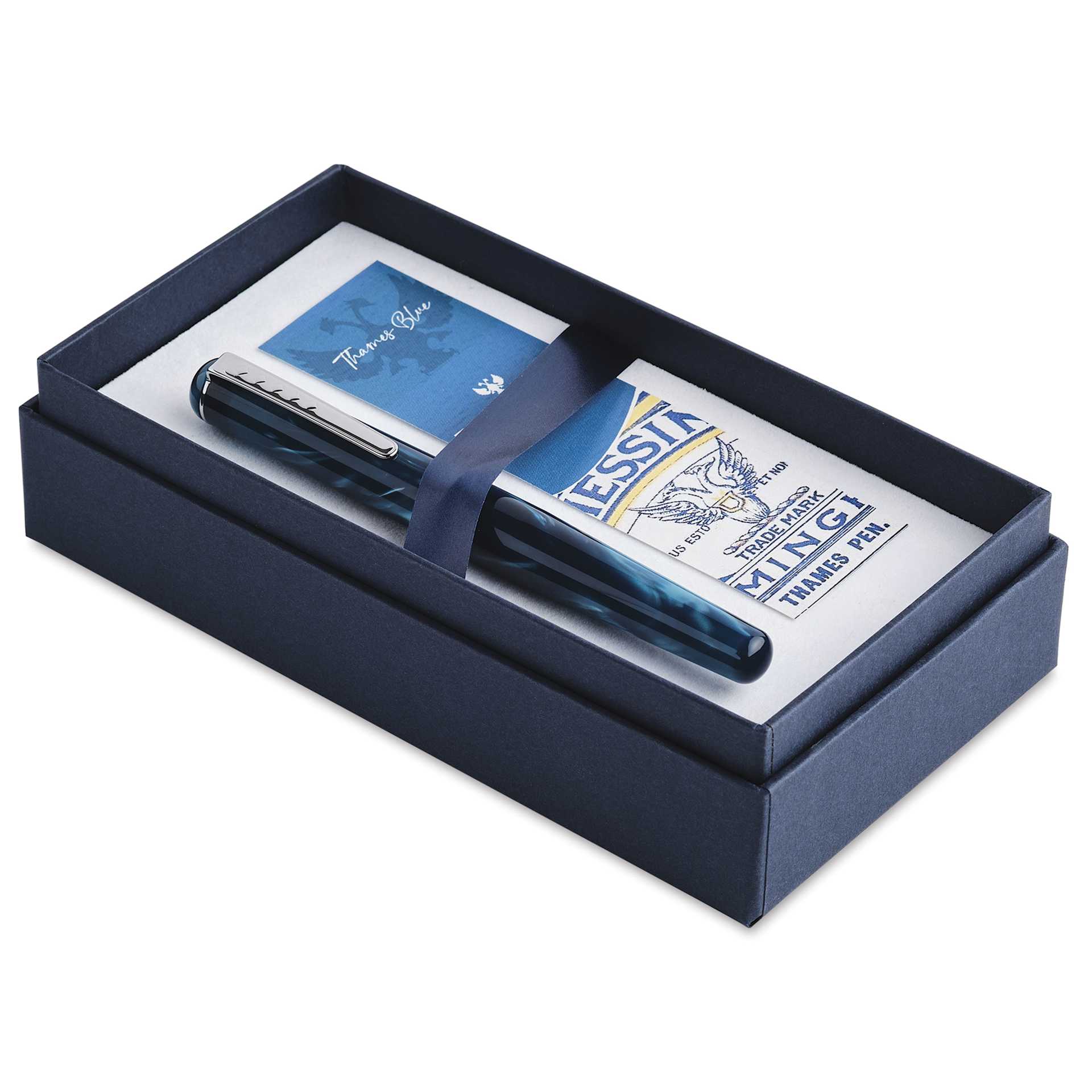 Tom Hessin Charles Collection Fountain Pen - Thames Blue, pen inside of the packaging