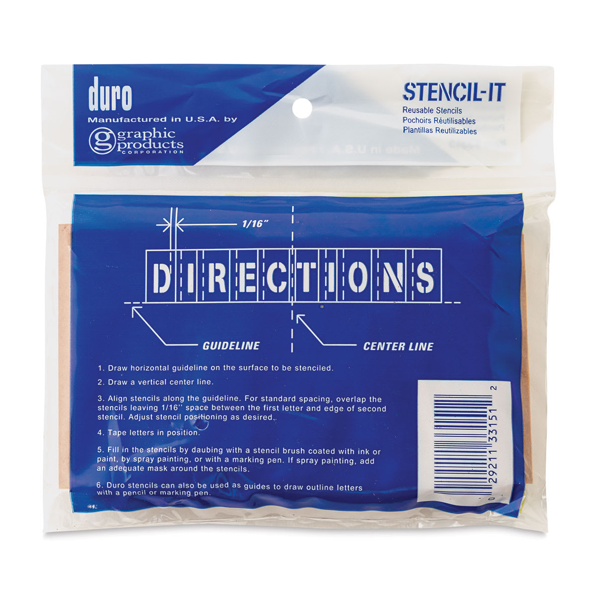 Oil Board Lettering Stencils - 2" Set - back of packaging