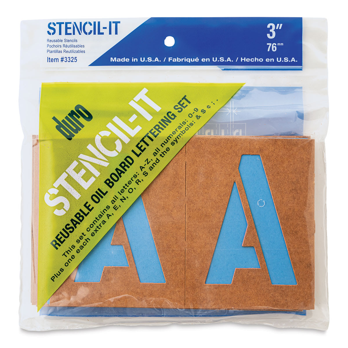 Oil Board Lettering Stencils - 3" Set - front of packaging