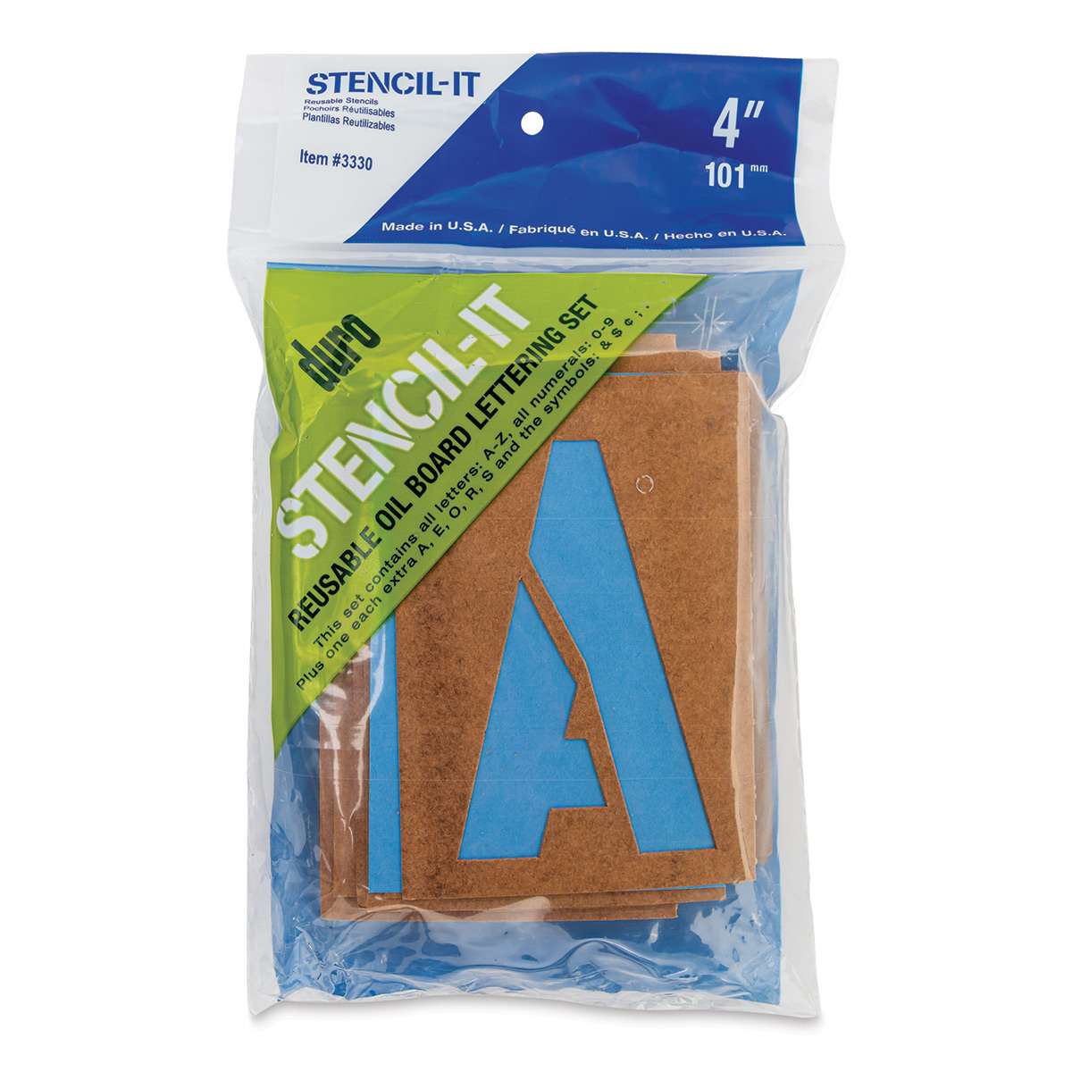 Oil Board Lettering Stencils - 4" Set - front of packaging