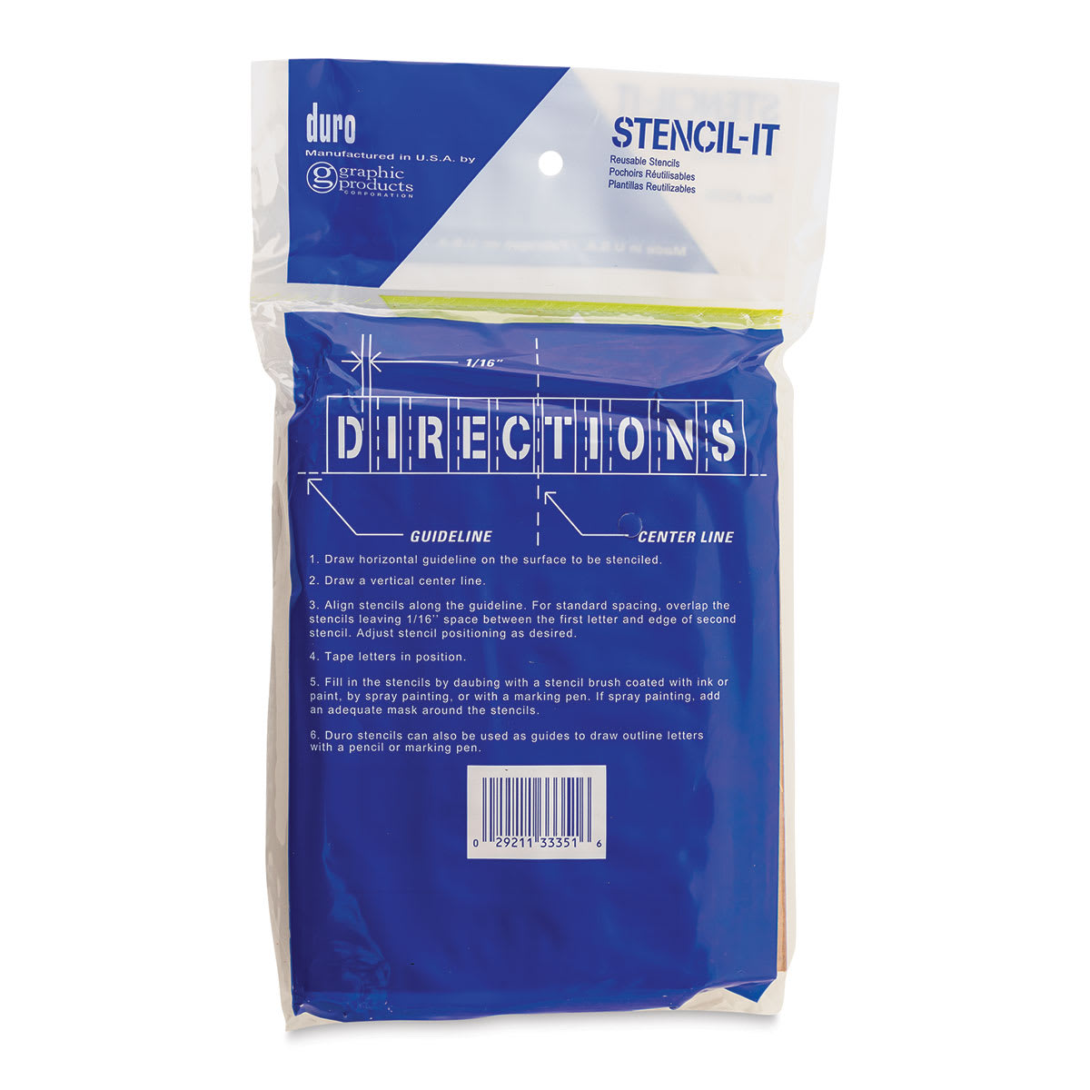 Oil Board Lettering Stencils - 5" Set - back of packaging