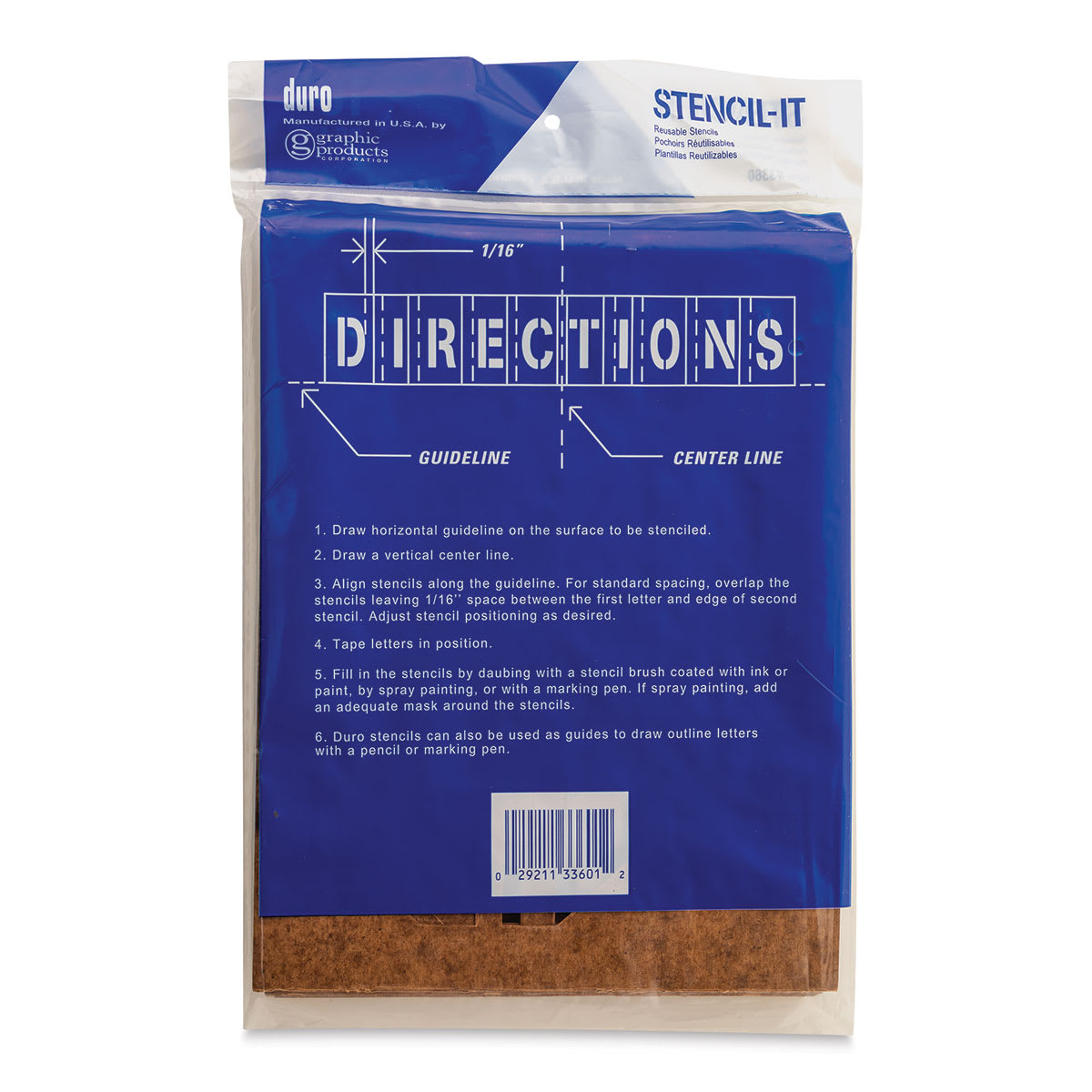 Oil Board Lettering Stencils - 10" Set - back of packaging