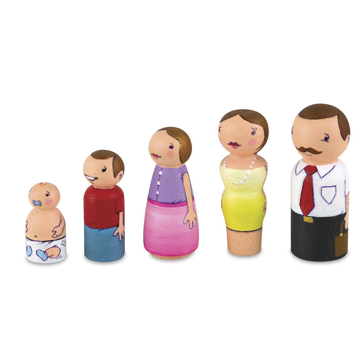 Hygloss Wooden People Shapes - Painted family showing different sizes and shapes
