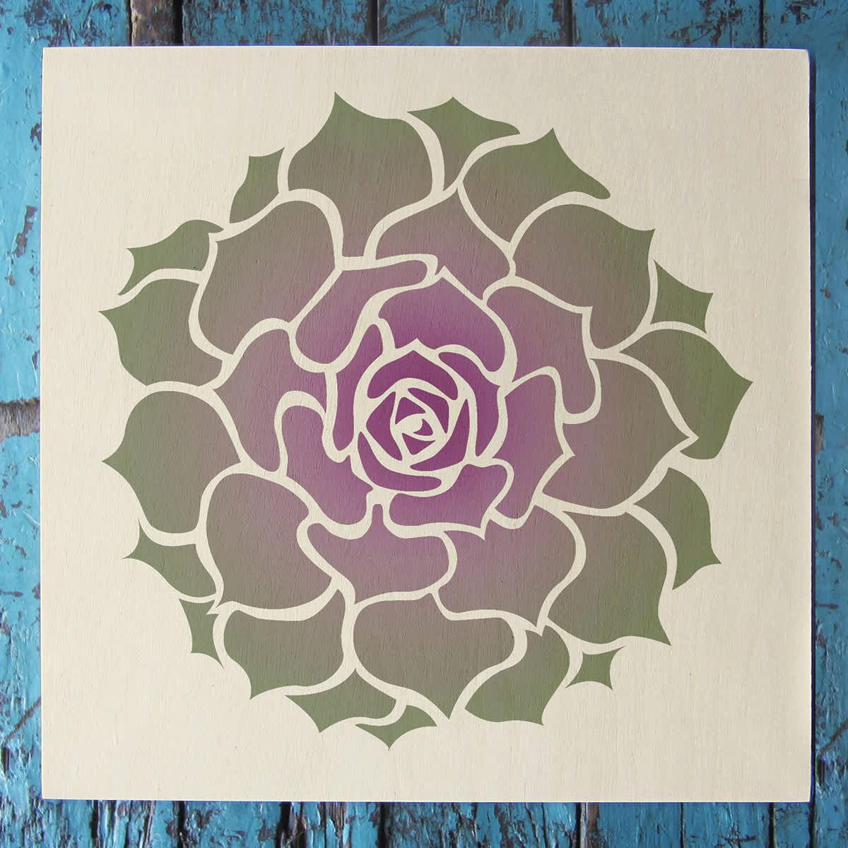 Stencil1 Stencil - Finished artwork using Succulent Hens and Chicks Stencil