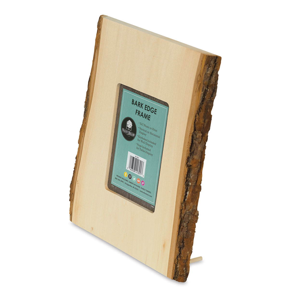 Basswood Bark Edge Frame - Right Angle of frame showing 5 x 7 inch insert