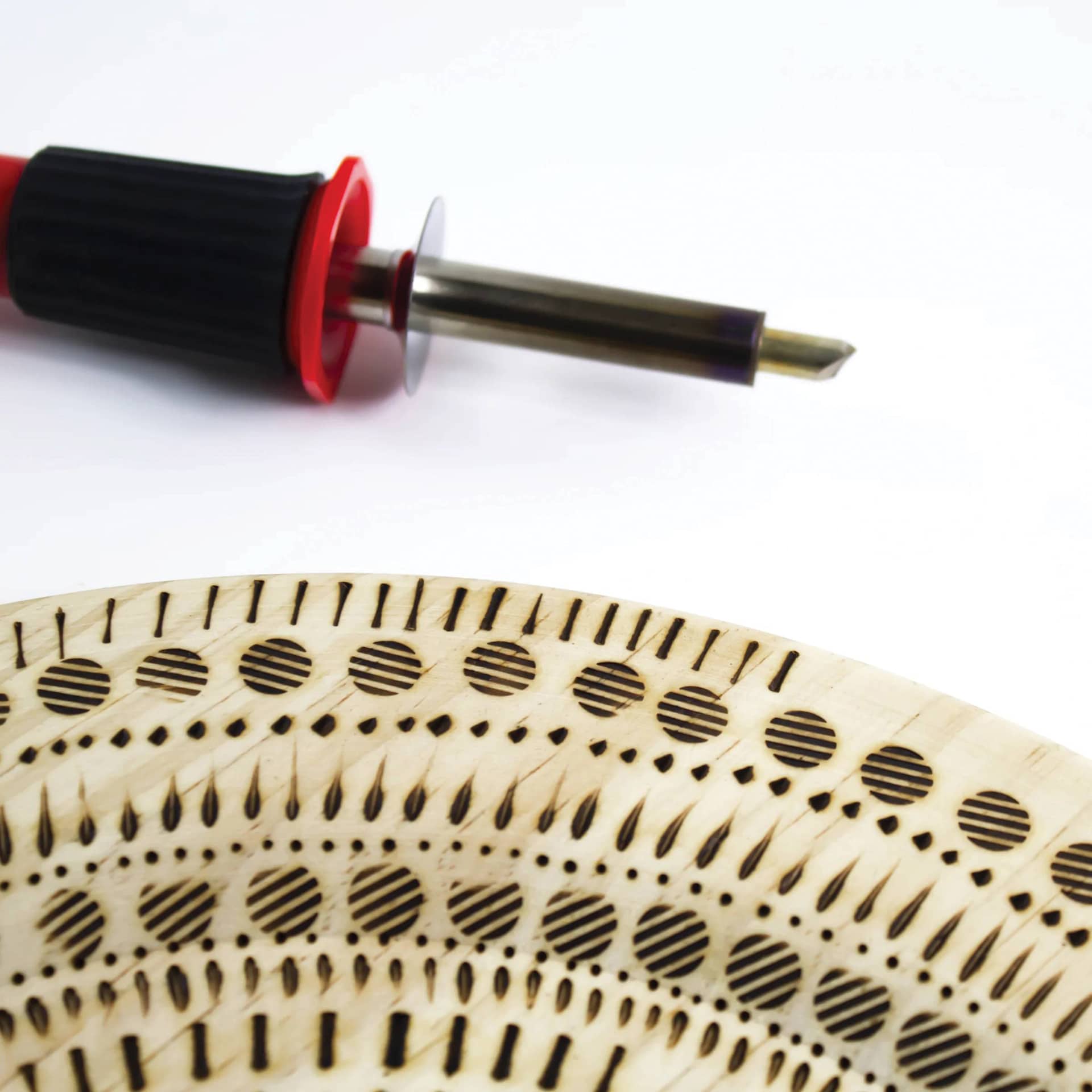 Excel Blades Wood Burning Kit for Beginners - pen next to burning examples