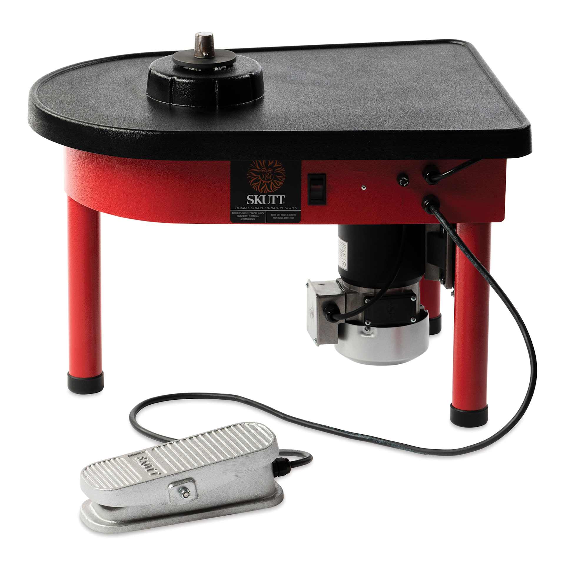 Skutt Red Prodigy Pottery Wheel w/ SSX Controller Pedal with wheel head and splash pan removed