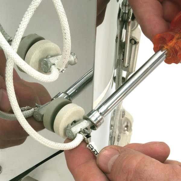 Amaco Excel 22" Deep Select Fire Kilns - Closeup of hands showing lug connectors