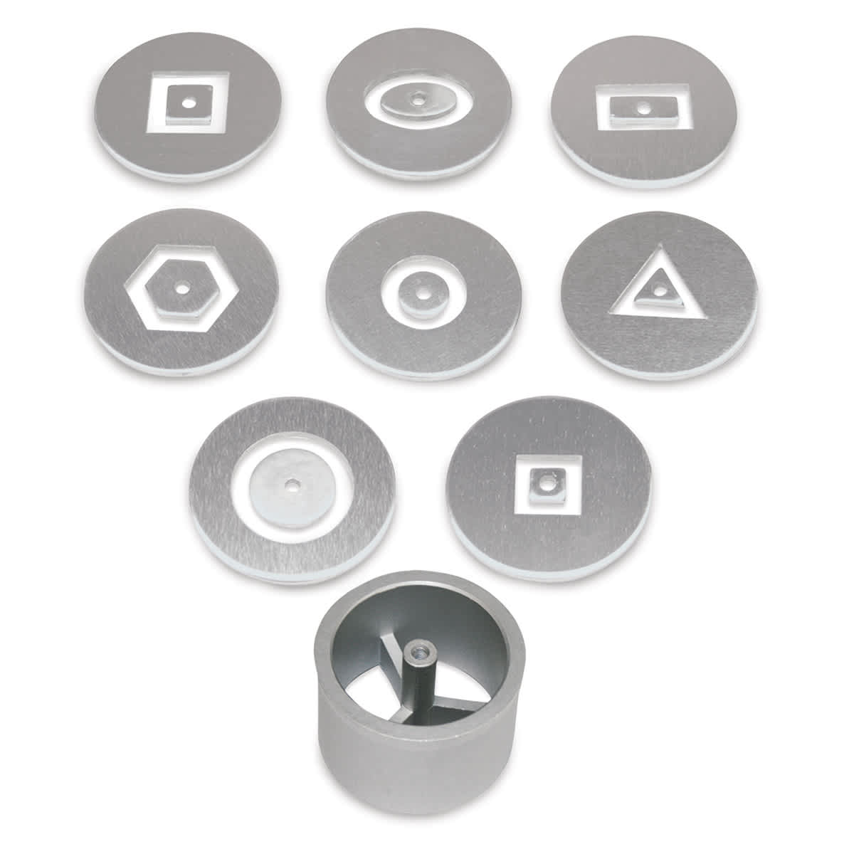 Nidec Shimpo Extruder Die Set - Top view of Eight Hollow dies for use with Extruder