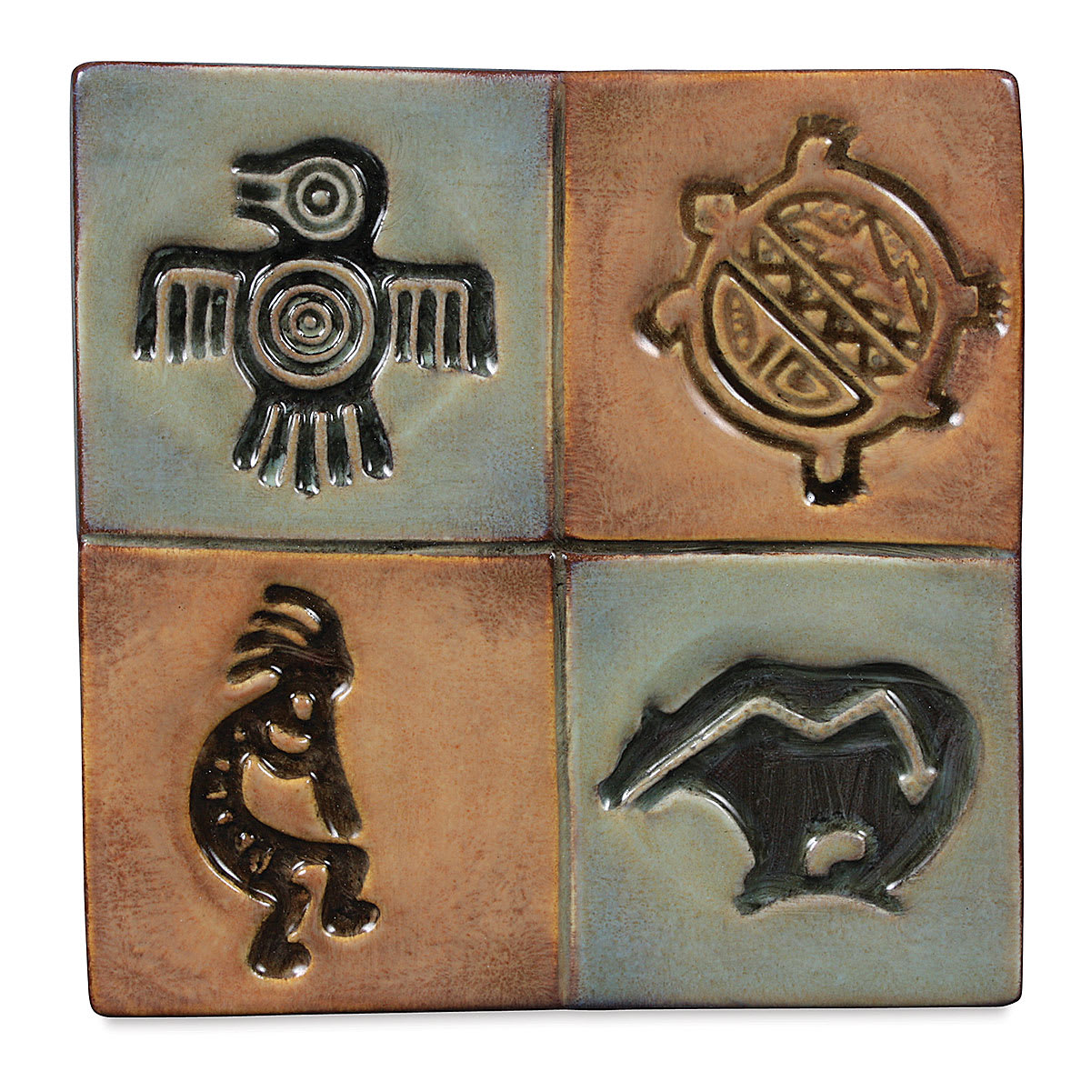Mayco Press Tools - Finished tiles showing each Native American Designs pattern