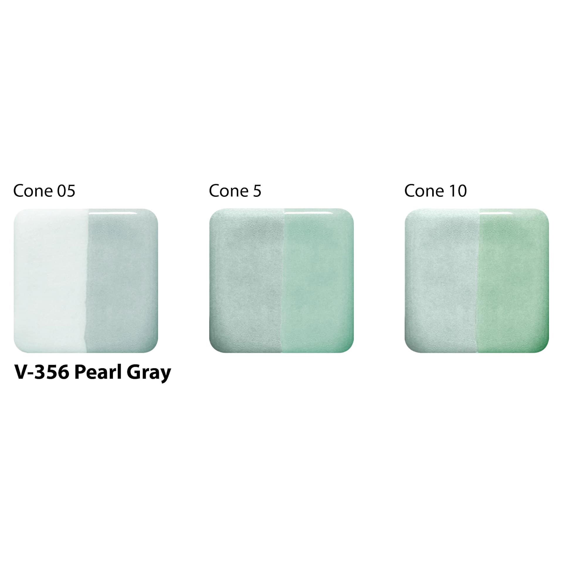 Amaco Lead-Free Velvet Underglaze - Pearl Gray cone 05, cone 5, and cone 10 comparison