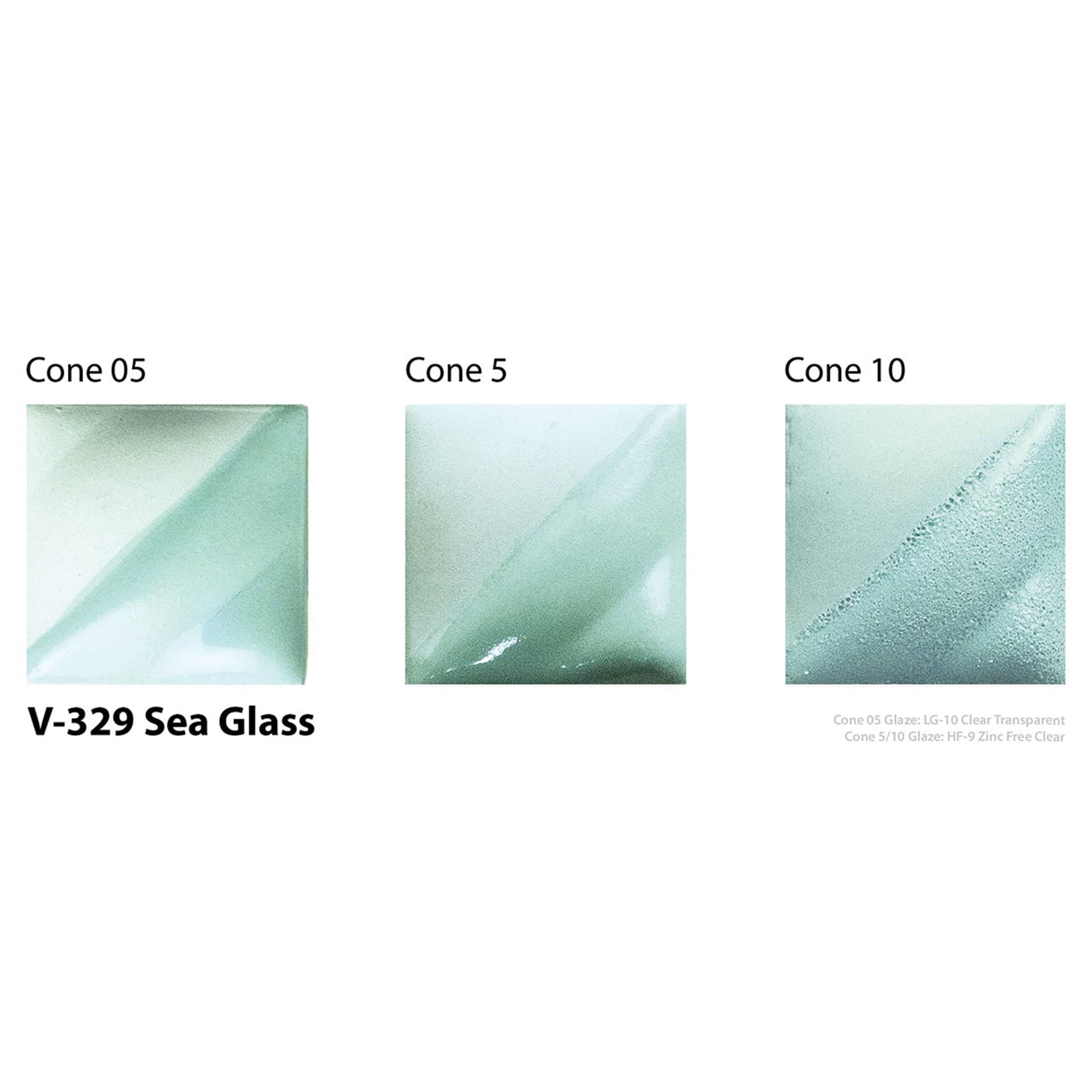 Amaco Lead-Free Velvet Underglaze - Sea Glass Blue cone 05, cone 5, and cone 10 comparison