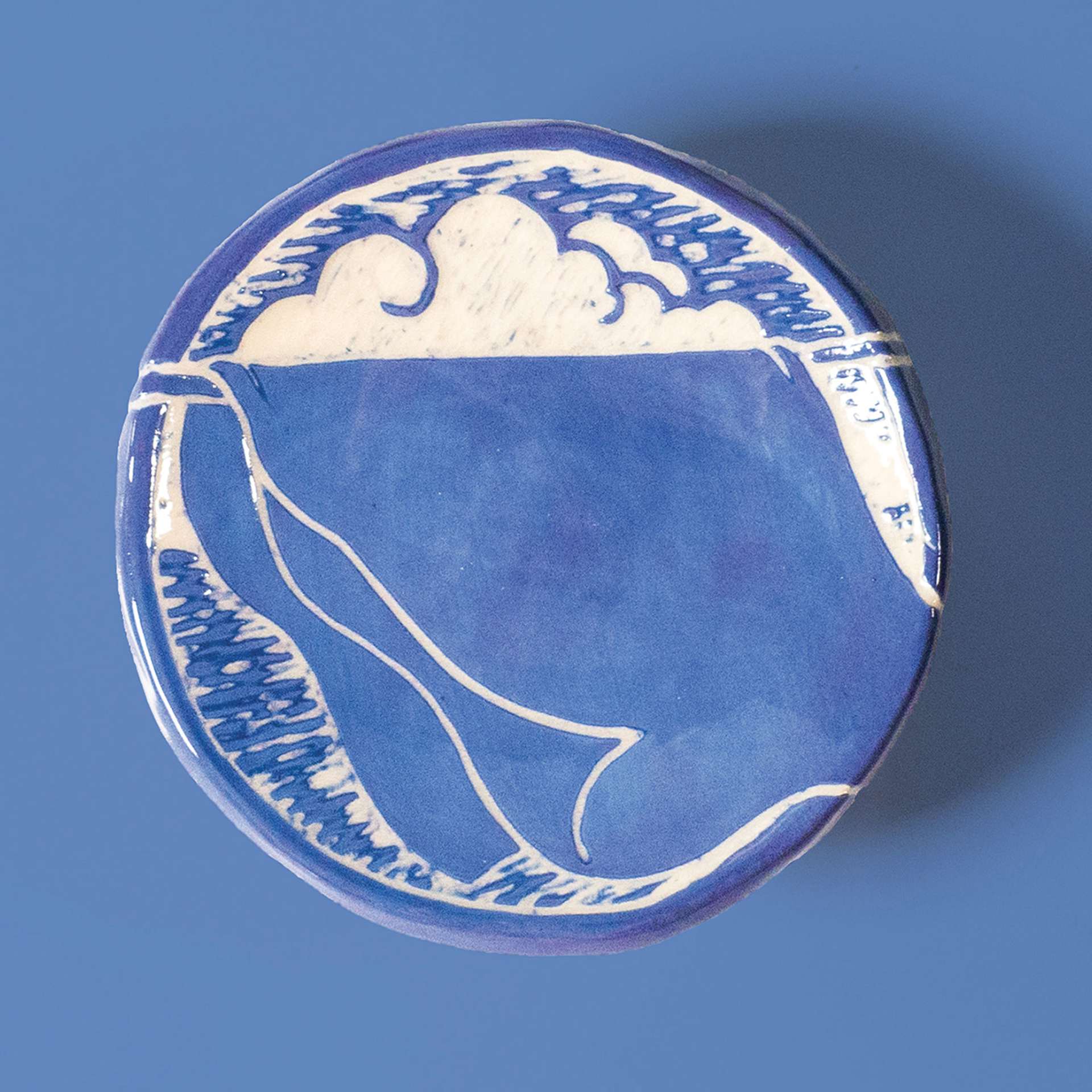 Amaco Lead-Free Velvet Underglaze - Indigo applied to clay surface