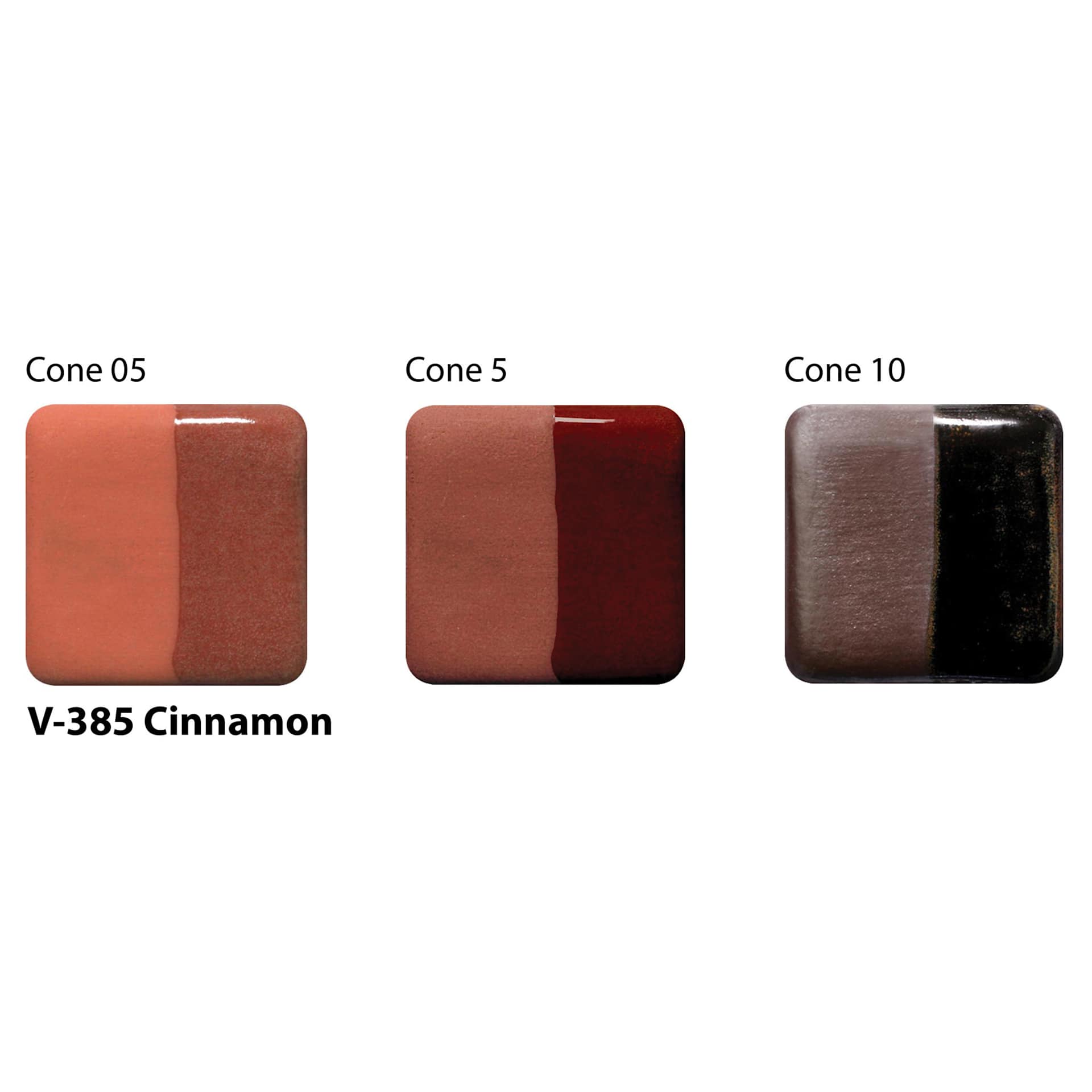 Amaco Lead-Free Velvet Underglaze - Cinnamon cone 05, cone 5, and cone 10 comparison