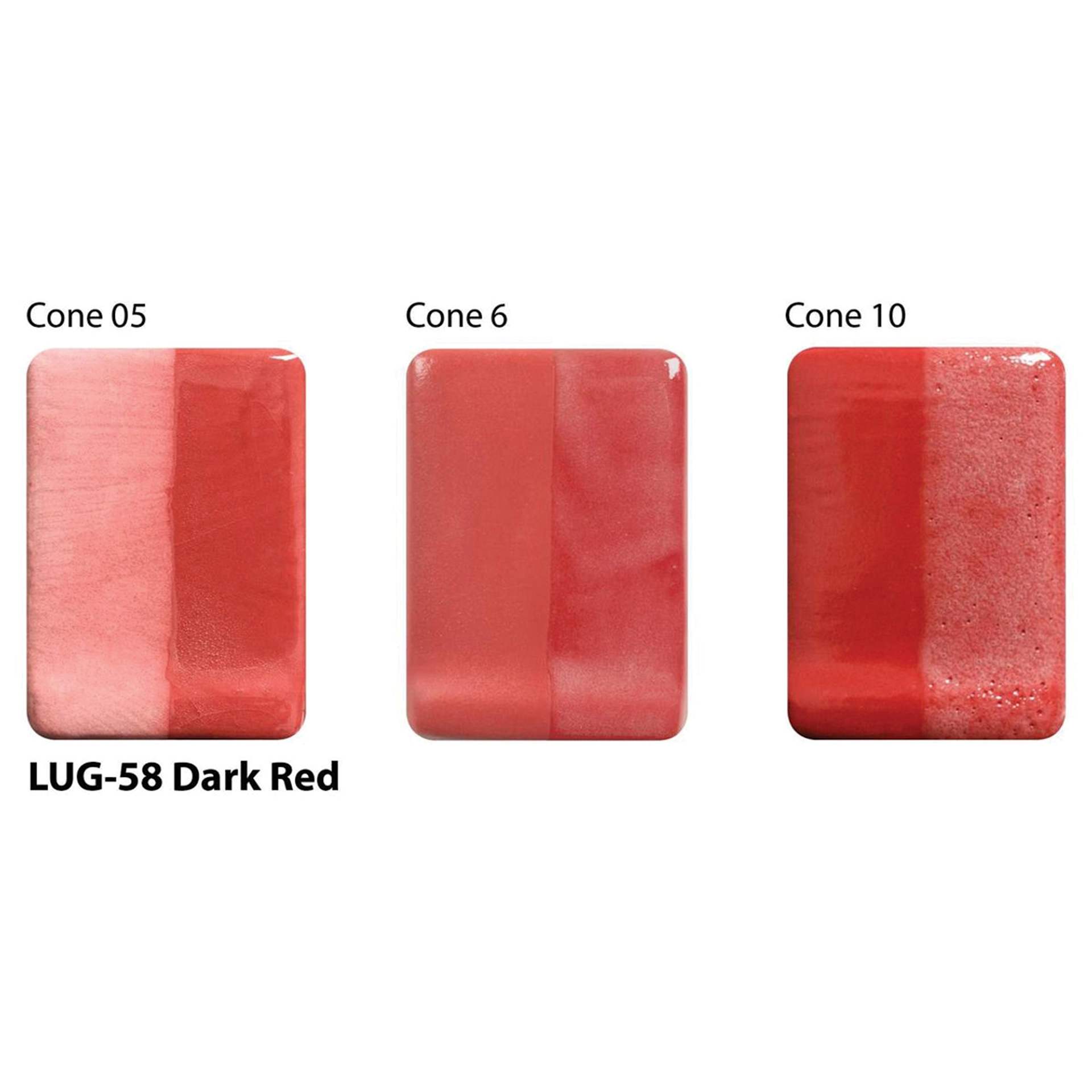 Dark Red Amaco LUG Liquid Underglaze fired to Cone 05, Cone 6, and Cone 10.