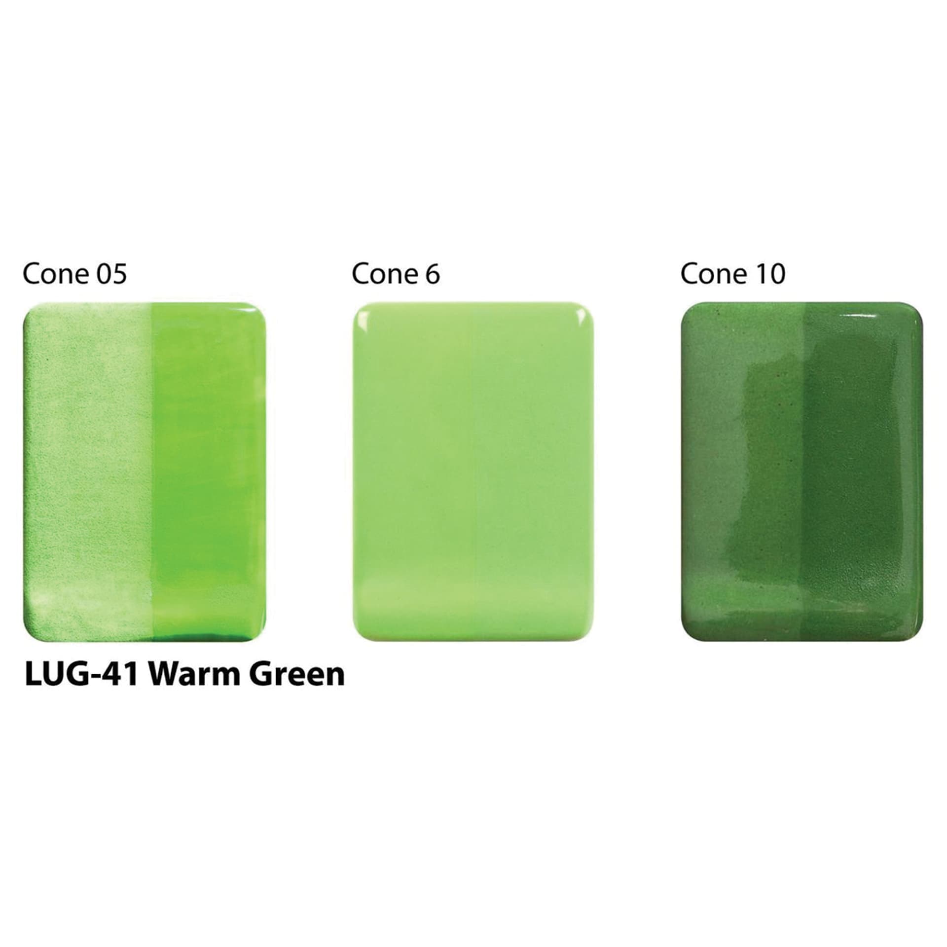 Warm Green Amaco LUG Liquid Underglaze fired to Cone 05, Cone 6, and Cone 10.