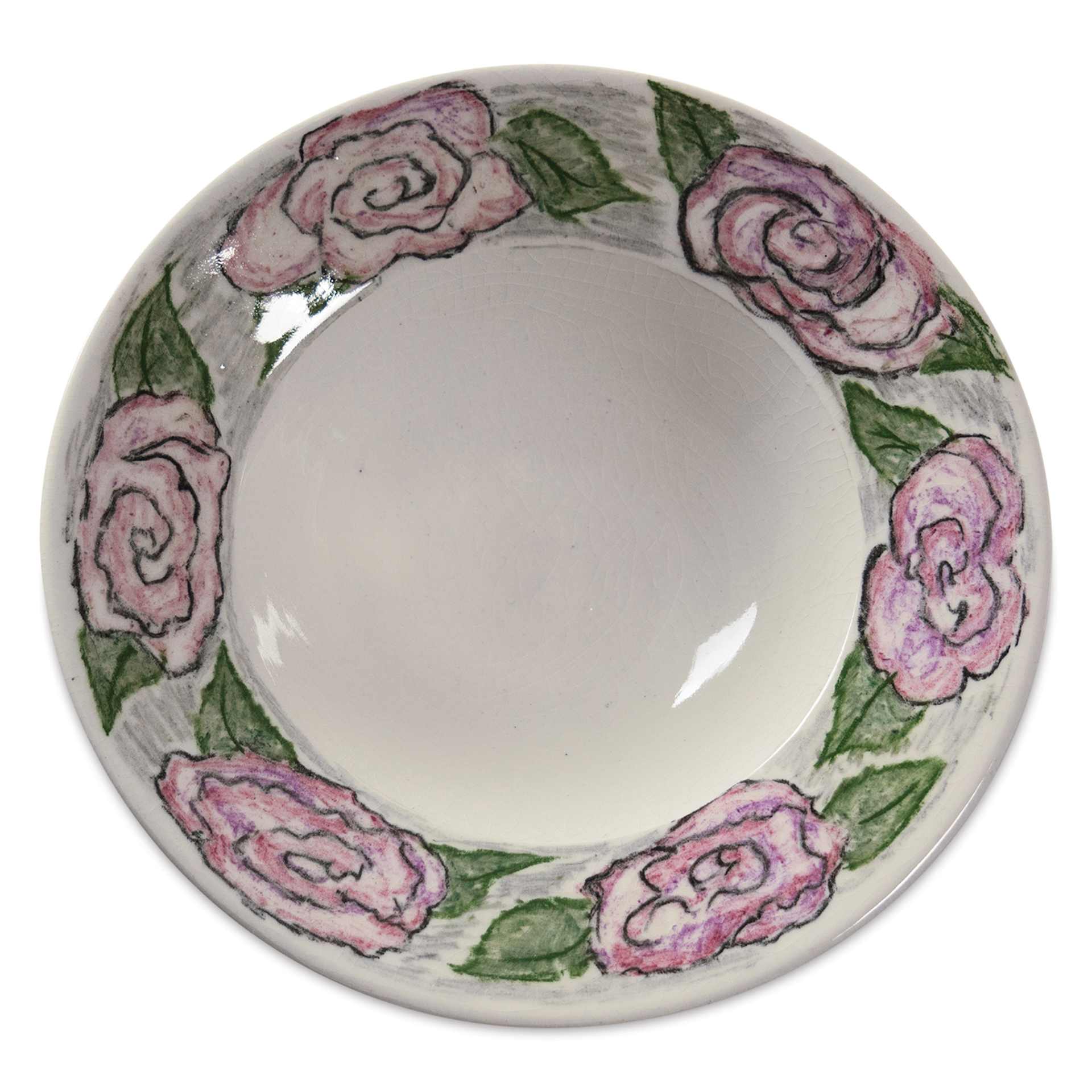 Amaco Lead Free Underglaze Chalk Crayons applied to ceramic plate in flower illustration