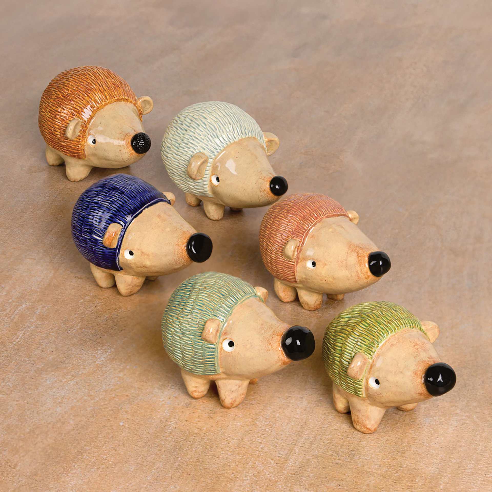 Mayco Elements Glazes - finished hedgehog figurine examples