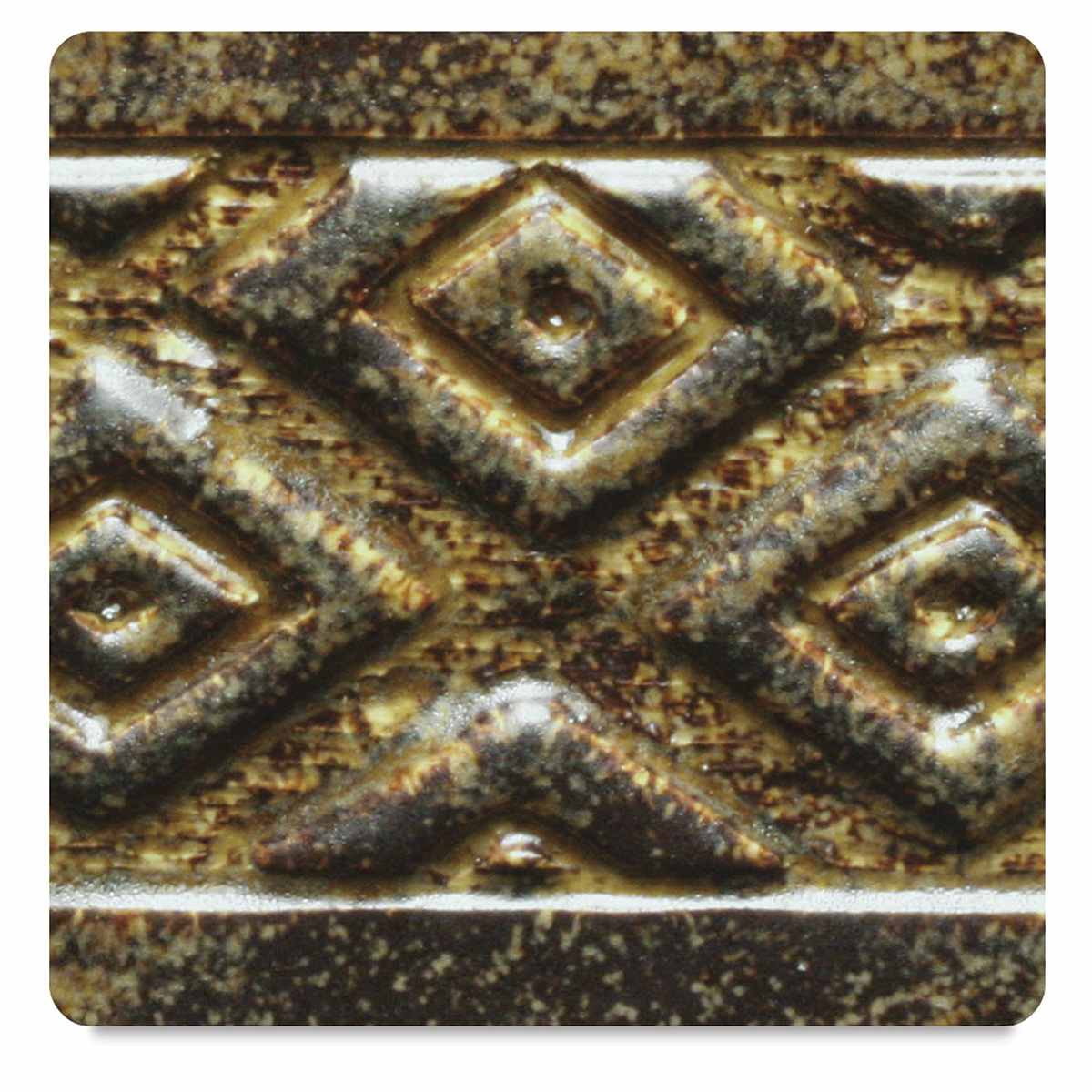 Amaco Potter's Choice Glazes - Temmoku, PC-30. Sample in yellow-brown color variations.