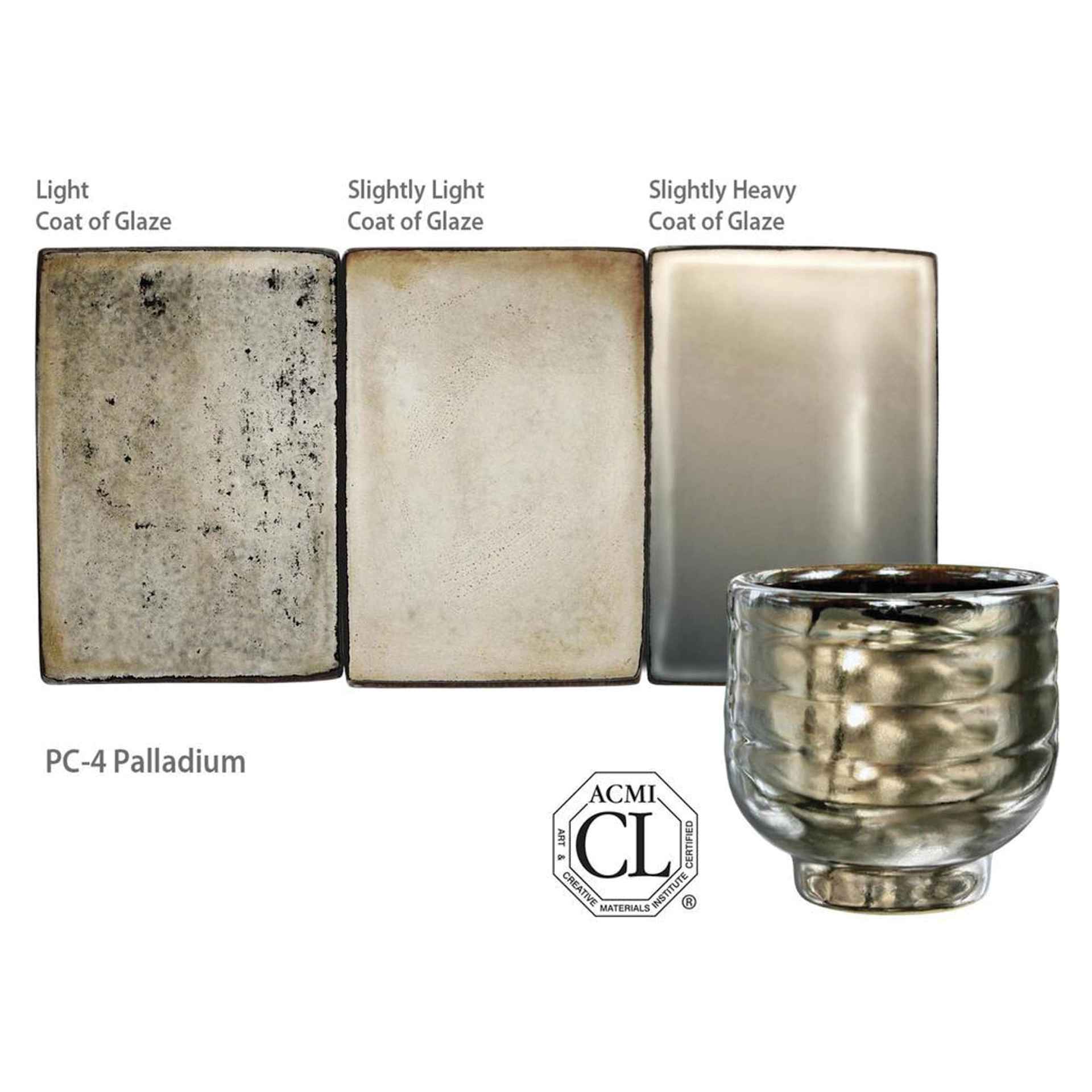 Palladium Amaco Potter's Choice Glaze - Light coat of glaze; Slightly light coat of glaze; and Slightly heavy coat of glaze.