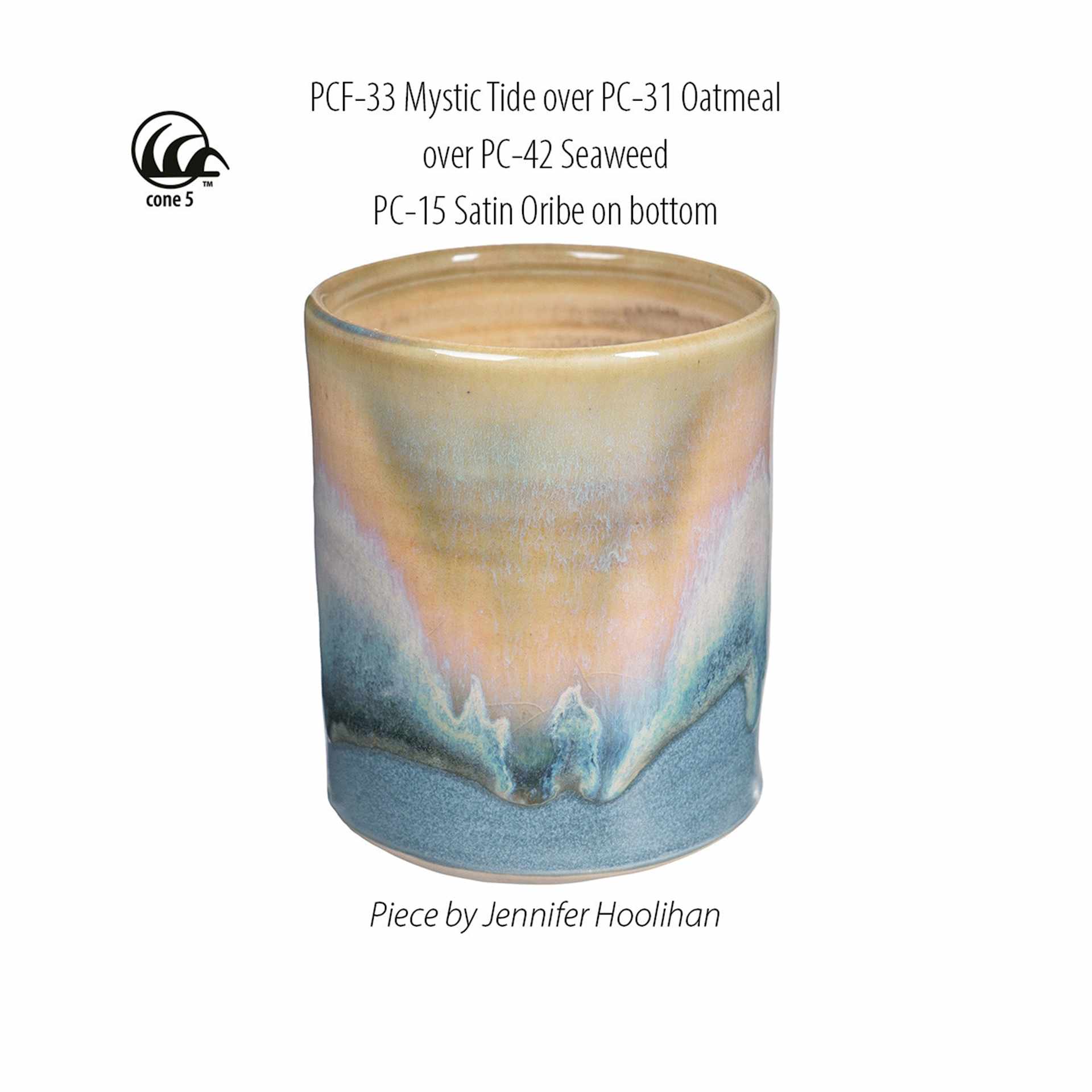 PCF-33 Mystic Tide over PC-31 Oatmeal over PC-42 Seaweed PC-15 Satin Oribe on bottom.