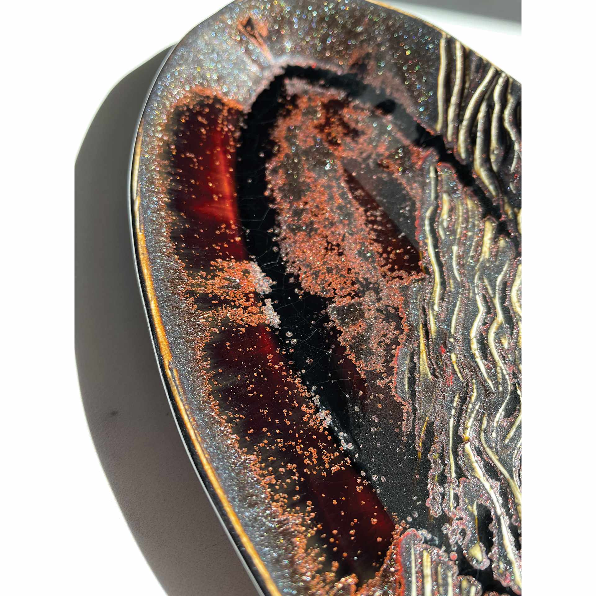 Amaco Potter's Choice Glaze - Black Aventurine used on a plate