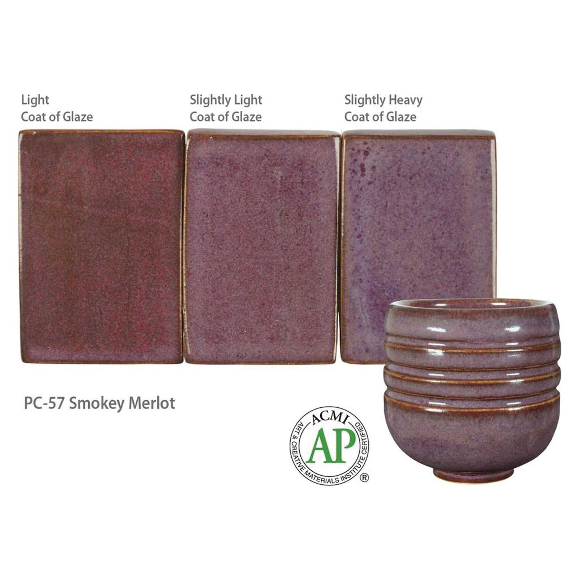 Smokey Merlot Amaco Potter's Choice Glaze - Light coat of glaze; Slightly light coat of glaze; and Slightly heavy coat of glaze.