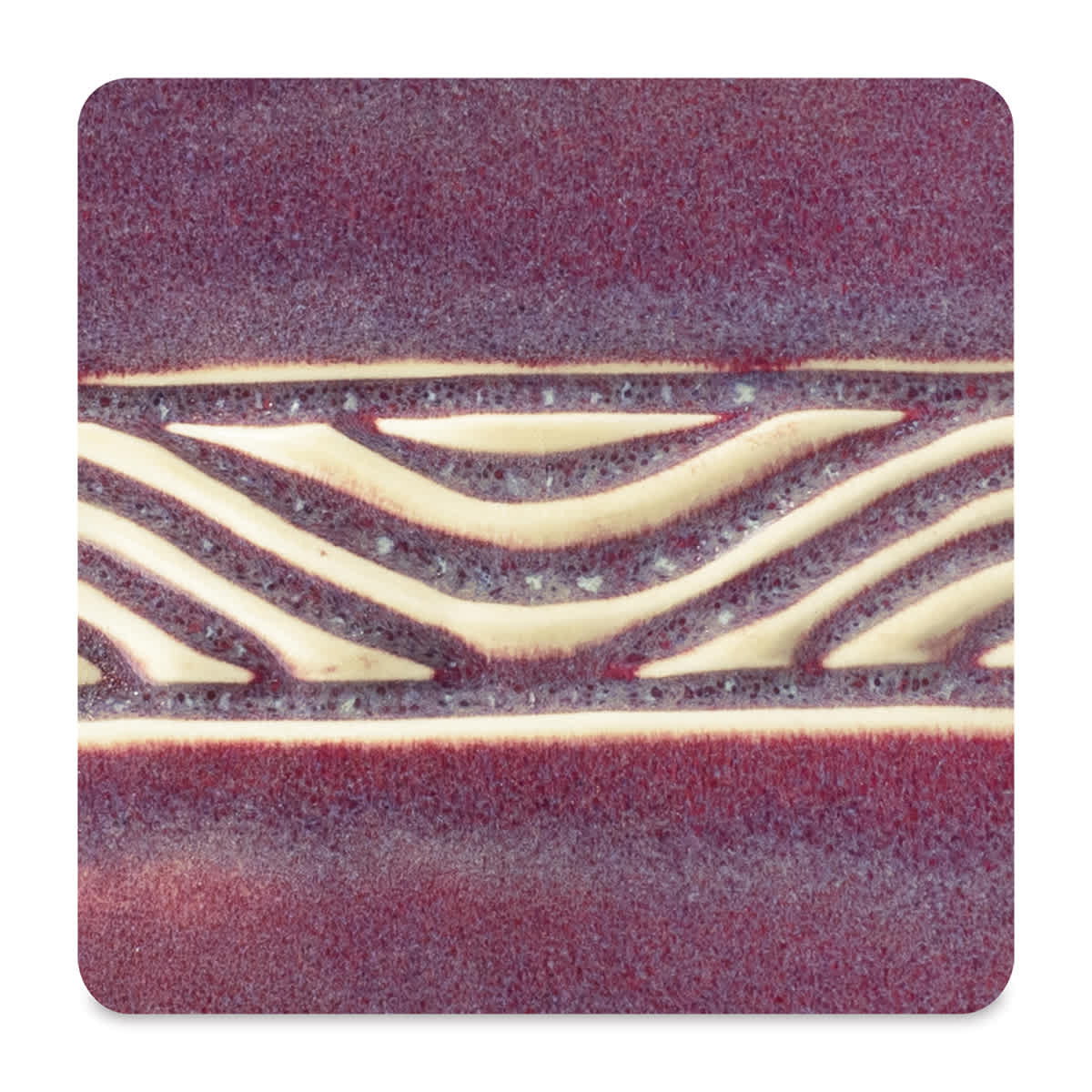 Amaco Potter's Choice Glaze - Gallon, Flambe. Color sample of red-purple with neutral contrast area.