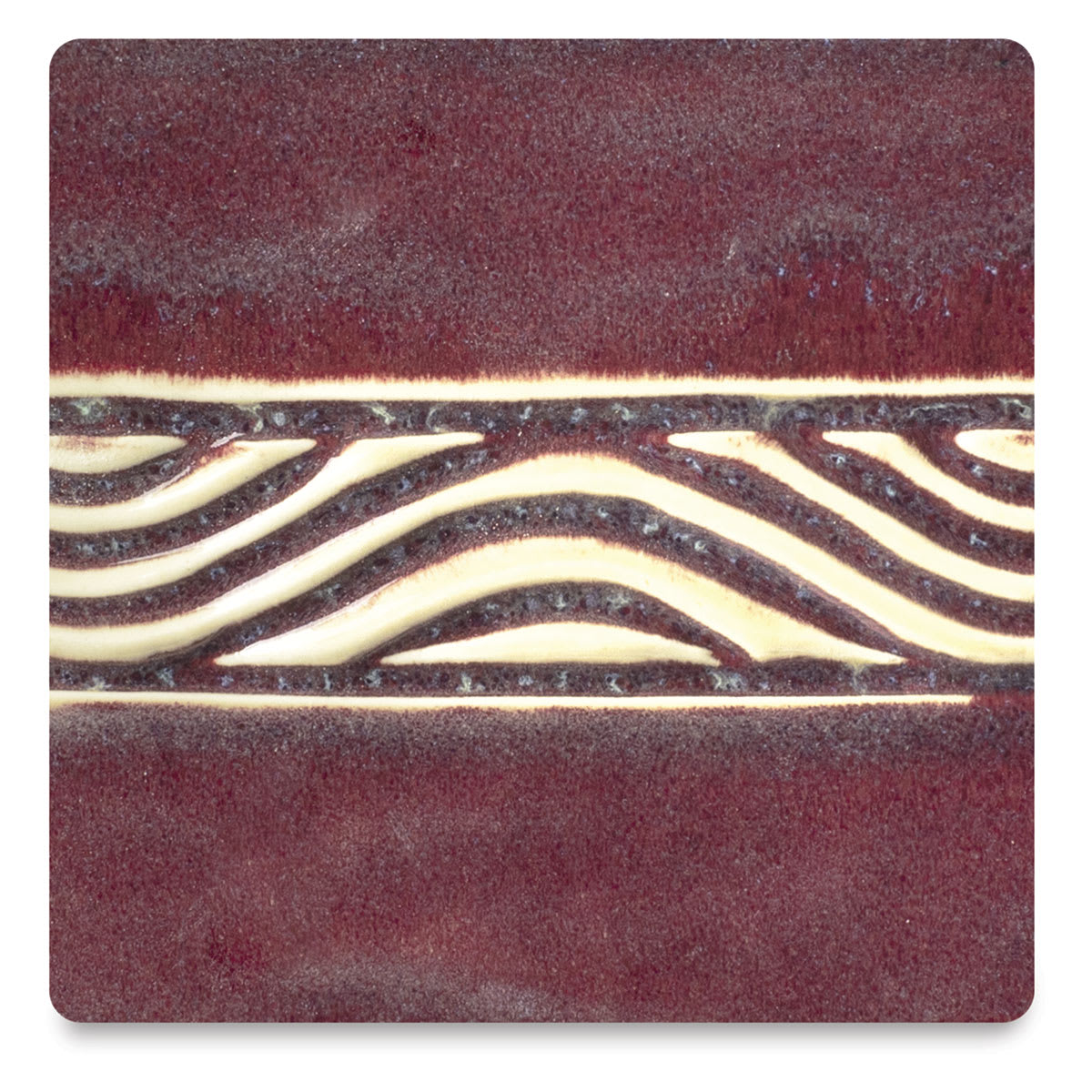 Amaco Potter's Choice Glazes - Copper Red, PC-70. Color sample of copper red with neutral contrasts.