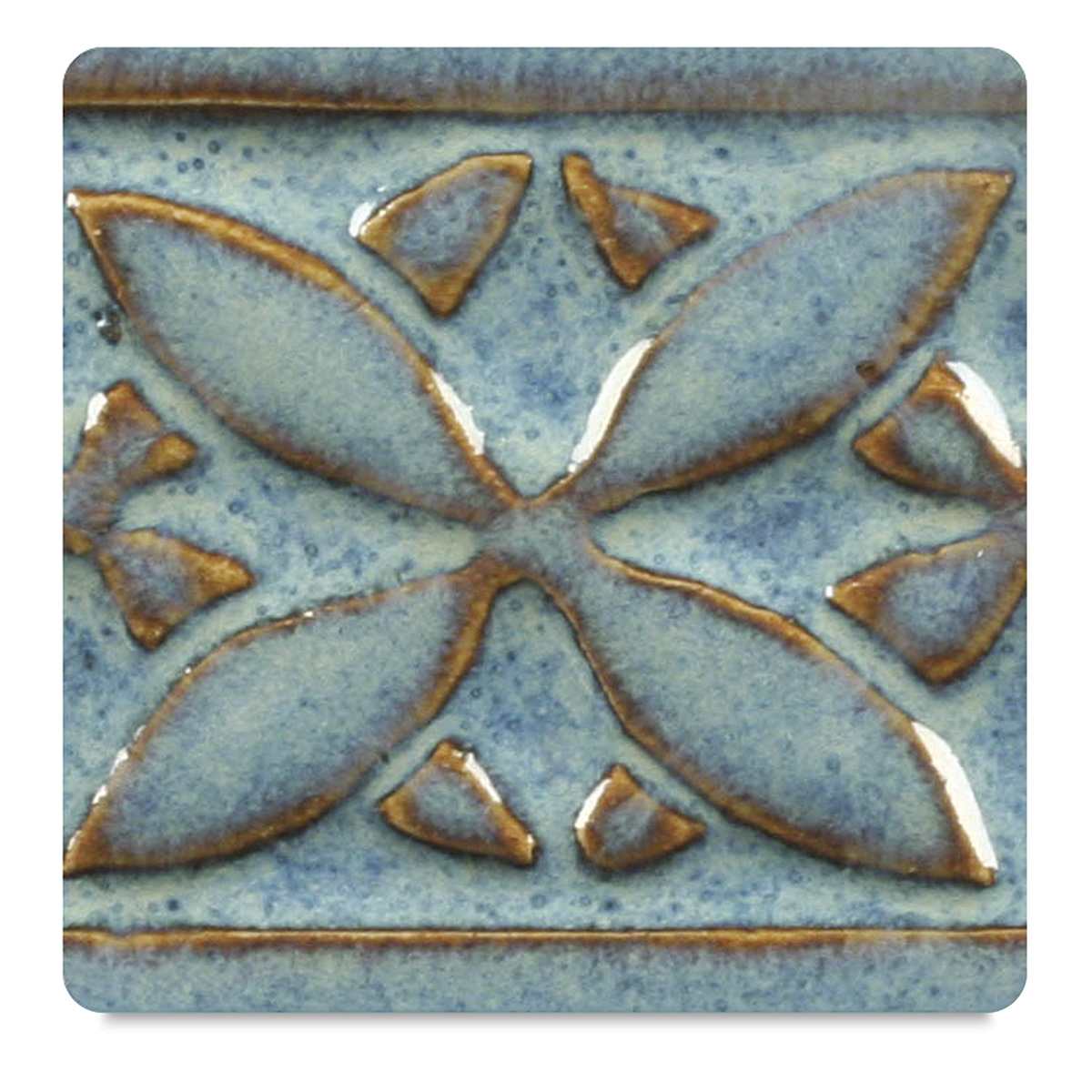 Amaco Potter's Choice Glazes - Blue Rutile, PC-20. Color sample in blue with golden outlines.
