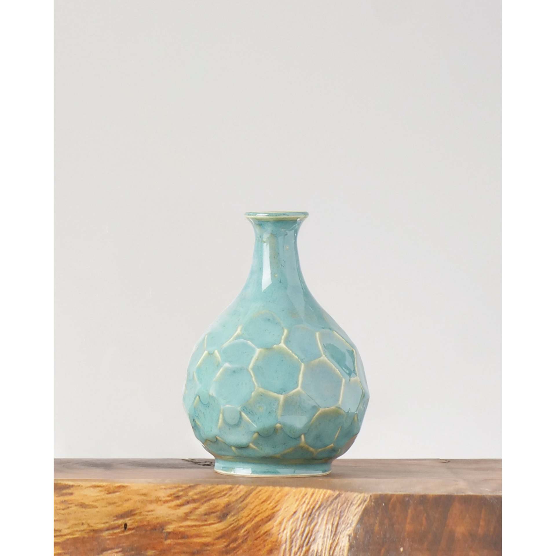 Amaco Potter's Choice Glaze - Blue Lagoon applied to a vase.