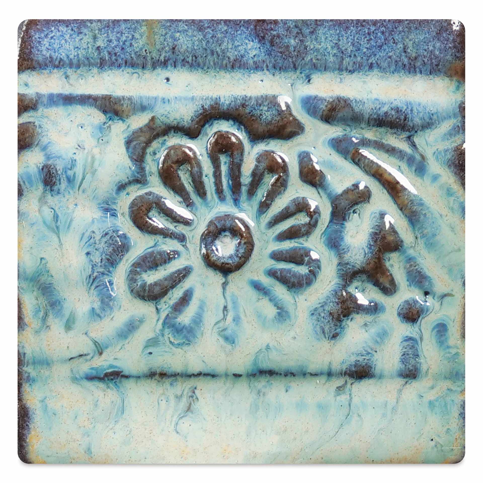 Amaco Potter's Choice Flux Glaze - Pint, Moss Mist, fired tile