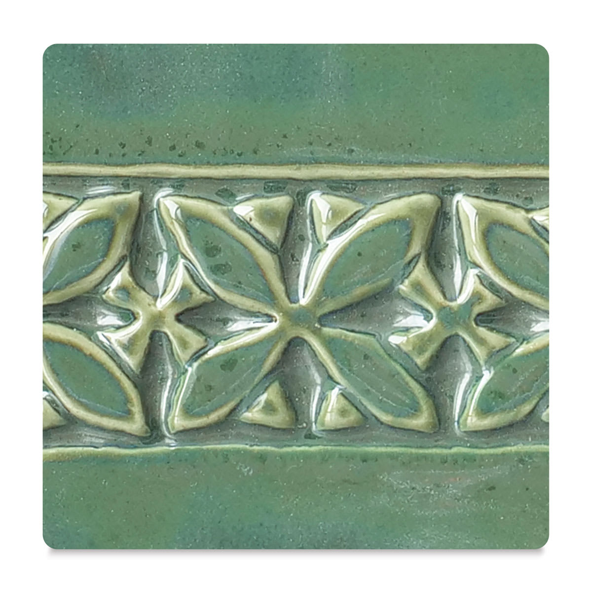 Amaco Potter's Choice Glazes - Emerald Falls, PC-47. Color sample of light-dark color contrast.
