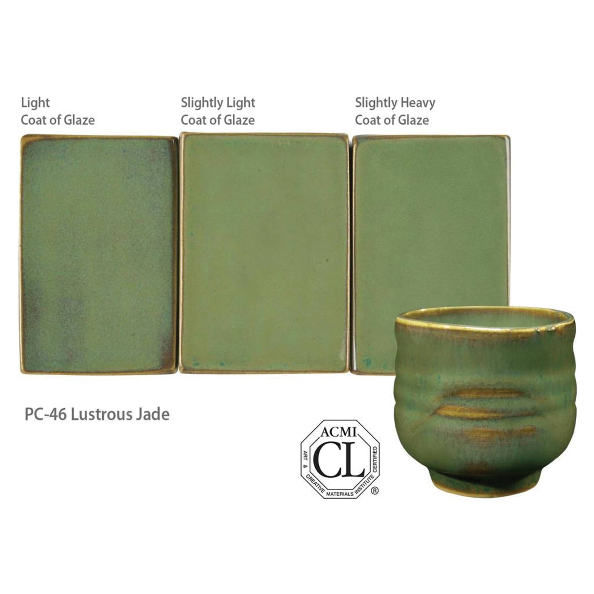 Lusterous Jade Brown Amaco Potter's Choice Glaze - Light coat of glaze; Slightly light coat of glaze; and Slightly heavy coat of glaze.