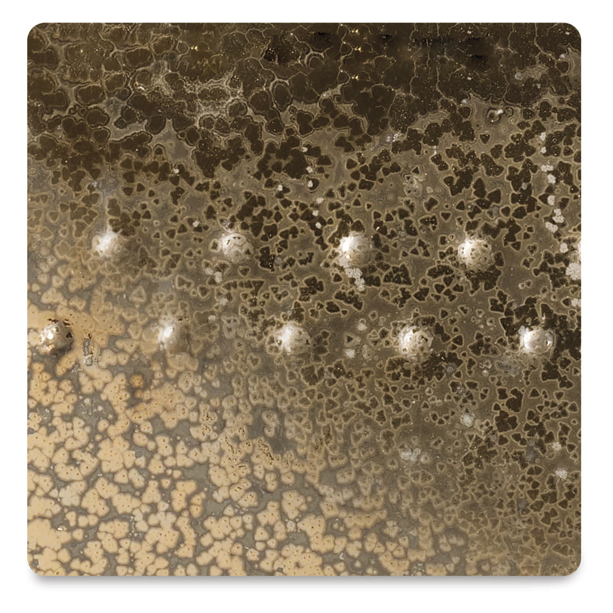 Amaco Potter's Choice Glazes - Vintage Gold, PC-9. Color sample of light-dark color texturing.