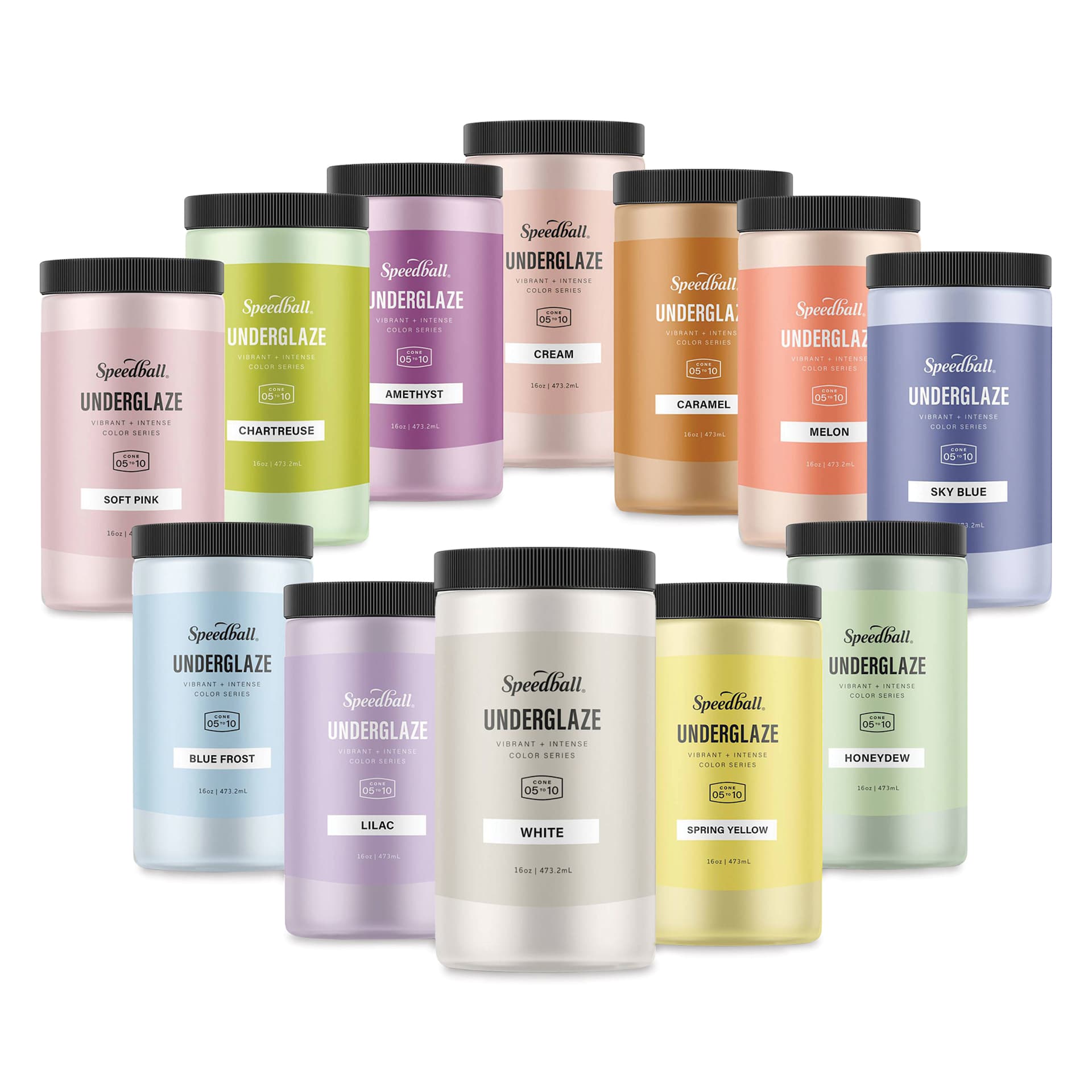 Speedball Ceramic Underglaze - Pastel Bulk Sampler, Set of 12, 16 oz